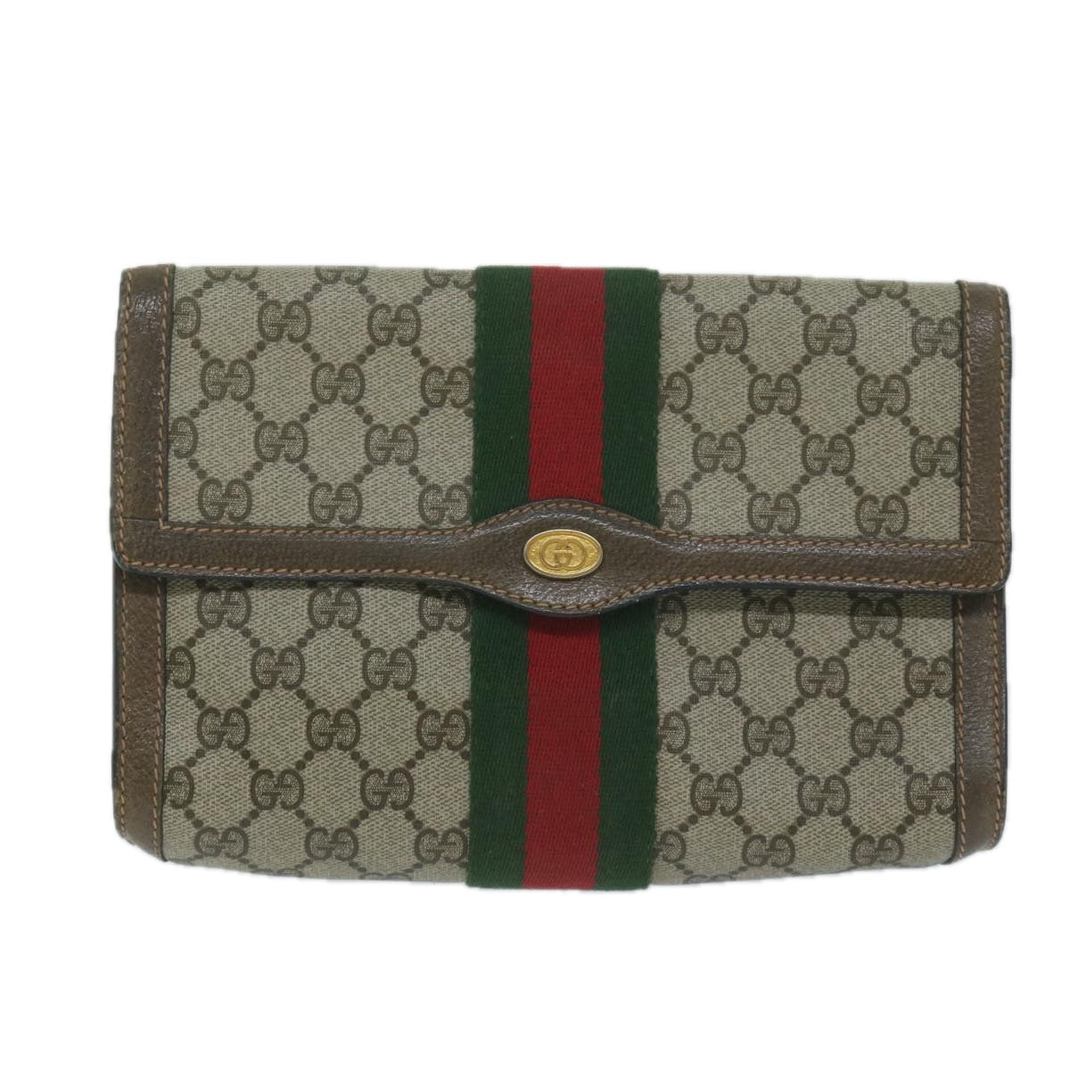 GUCCI GG Supreme Web Sherry Line Clutch Bag Beige Red Green 89 01 006  64125