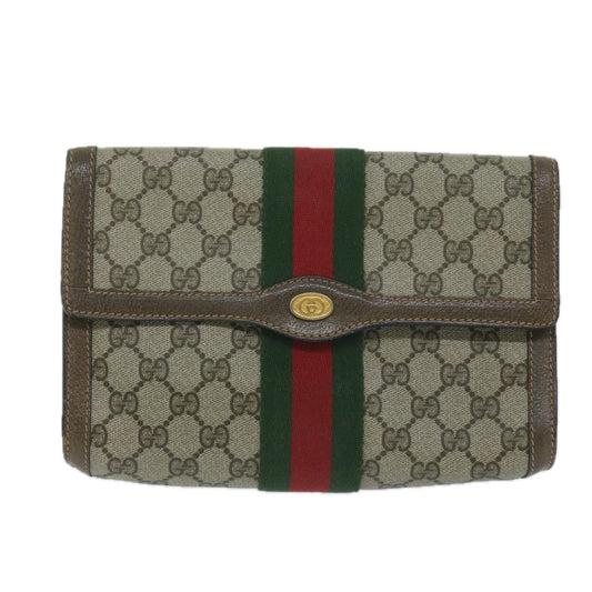 GUCCI GG Supreme Web Sherry Line Clutch Bag Beige Red Green 89 01 006  64125