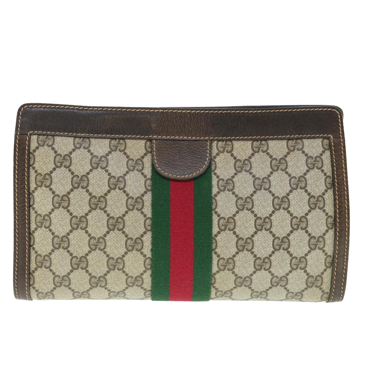 GUCCI GG Supreme Web Sherry Line Clutch Bag Beige Red 41 014 2125 28  64126