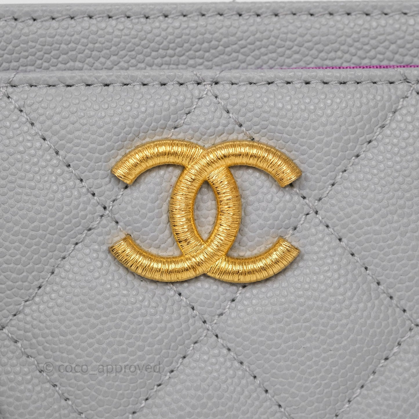 Chanel Card Holder Grey Caviar Gold Hardware