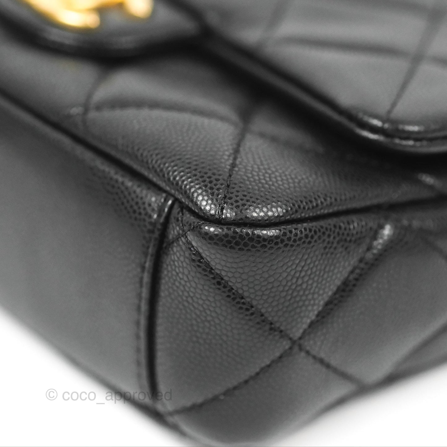 Chanel Small Flap with Coin Charm Black Caviar Aged Gold Hardware 22A