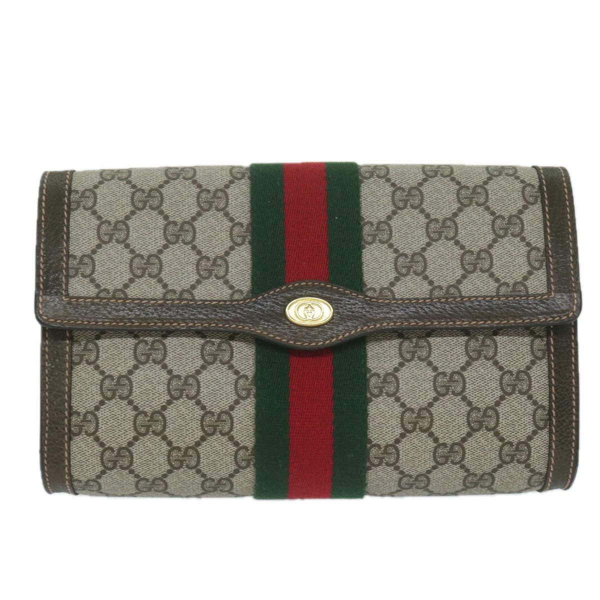 GUCCI GG Supreme Web Sherry Line Clutch Bag Beige Red 67 014 3087  64138