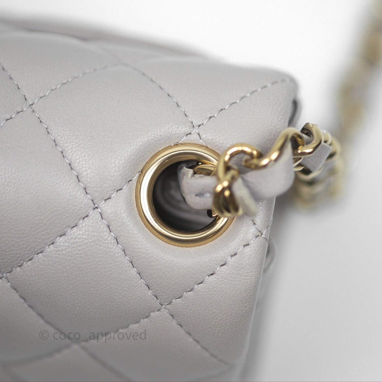 Chanel Mini Square Flap Quilted Light Grey Lambskin Gold Hardware