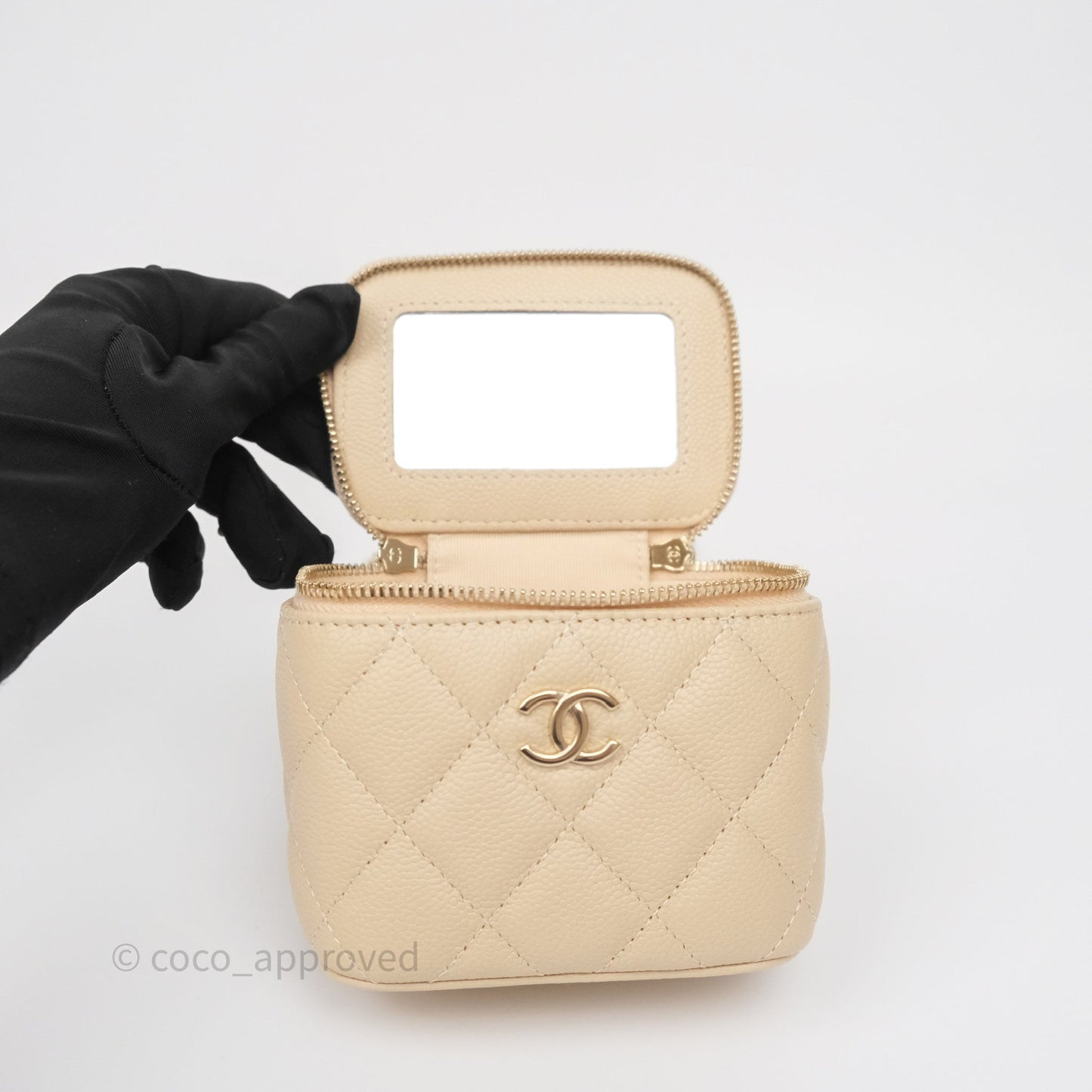 Chanel Mini Vanity With CC Chain Beige Caviar Gold Hardware