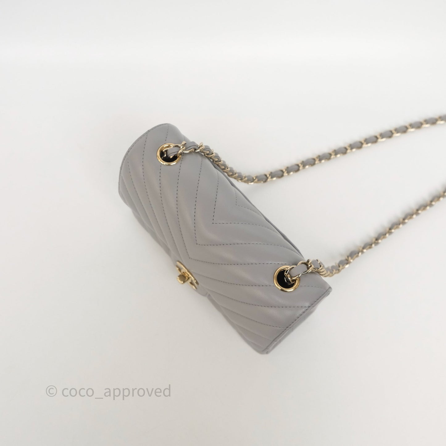 Chanel Mini Rectangular Chevron Grey Lambskin Light Gold Hardware