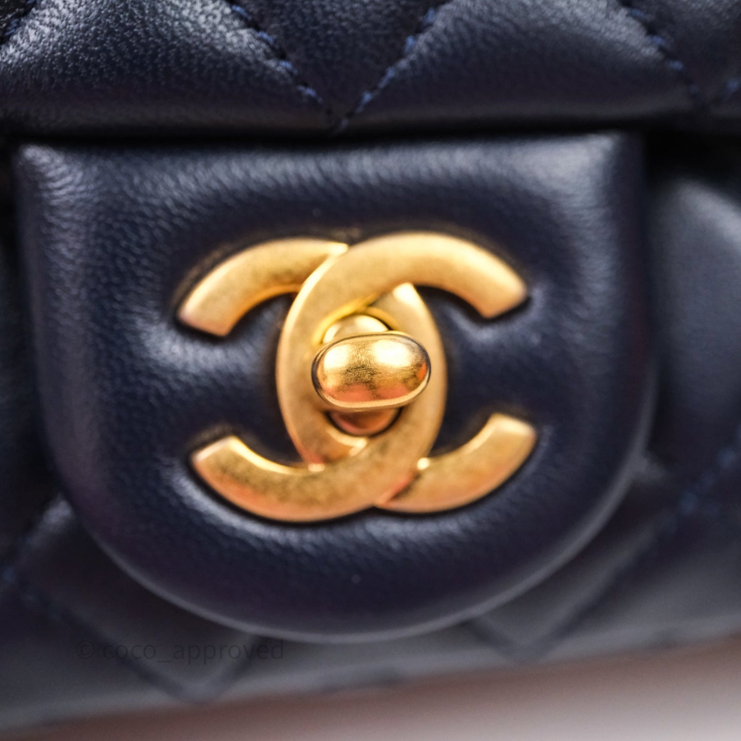 Chanel Mini Rectangular Pearl Crush Navy Lambskin Aged Gold Hardware