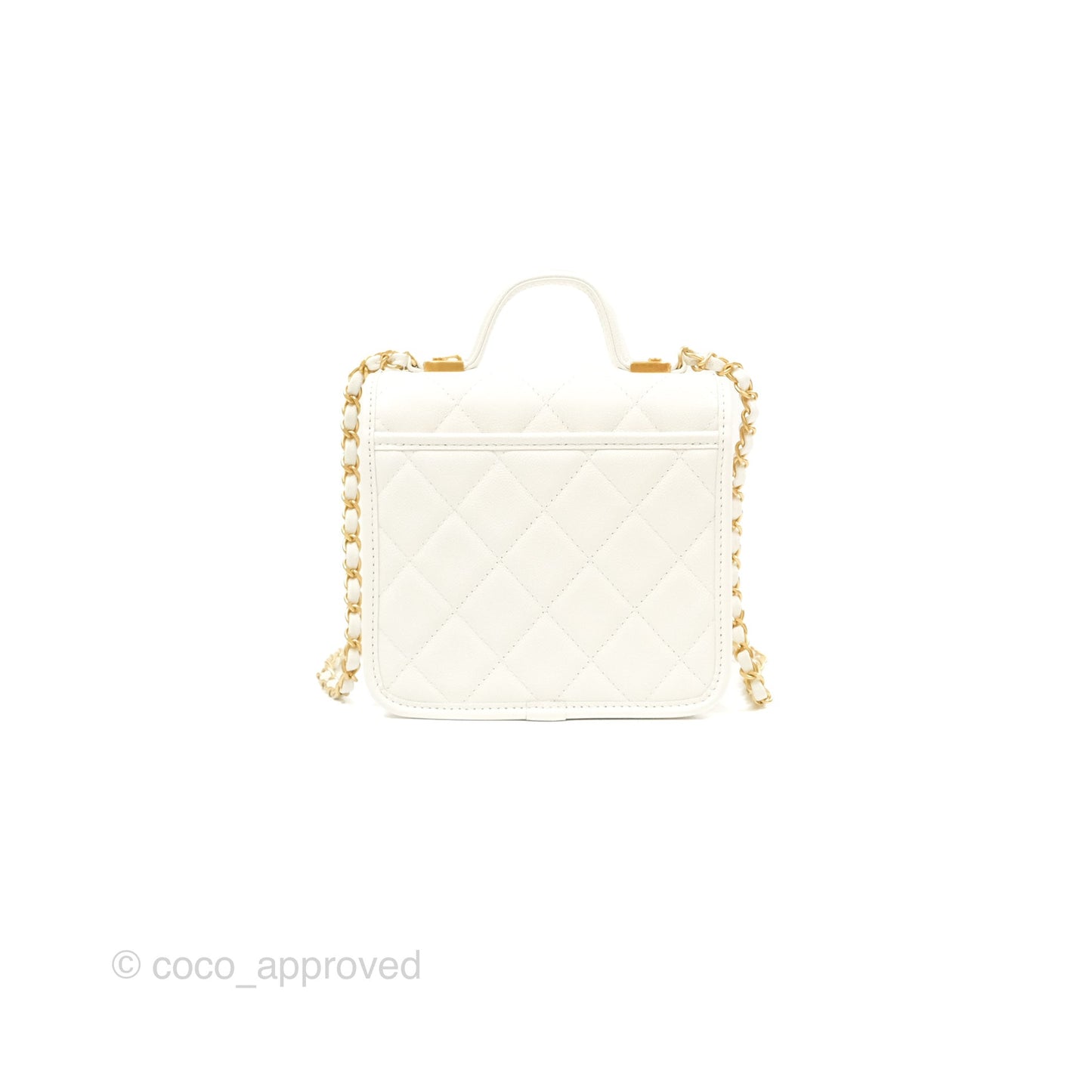 Chanel Mini School Memory Top Handle Flap White Caviar 22K