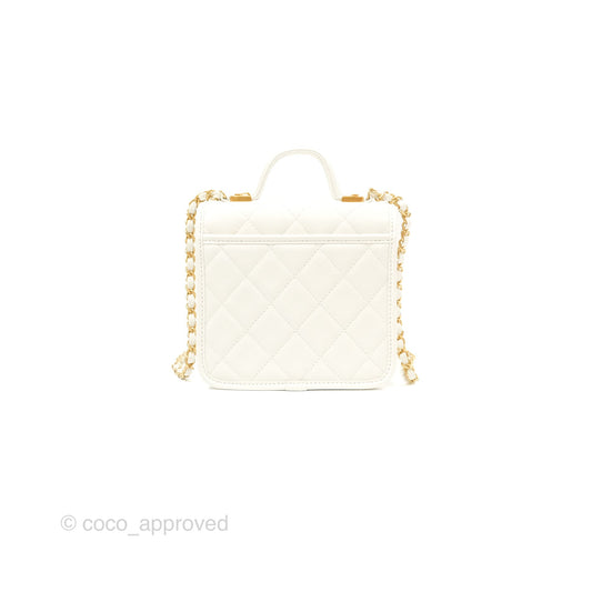 Chanel Mini School Memory Top Handle Flap White Caviar 22K