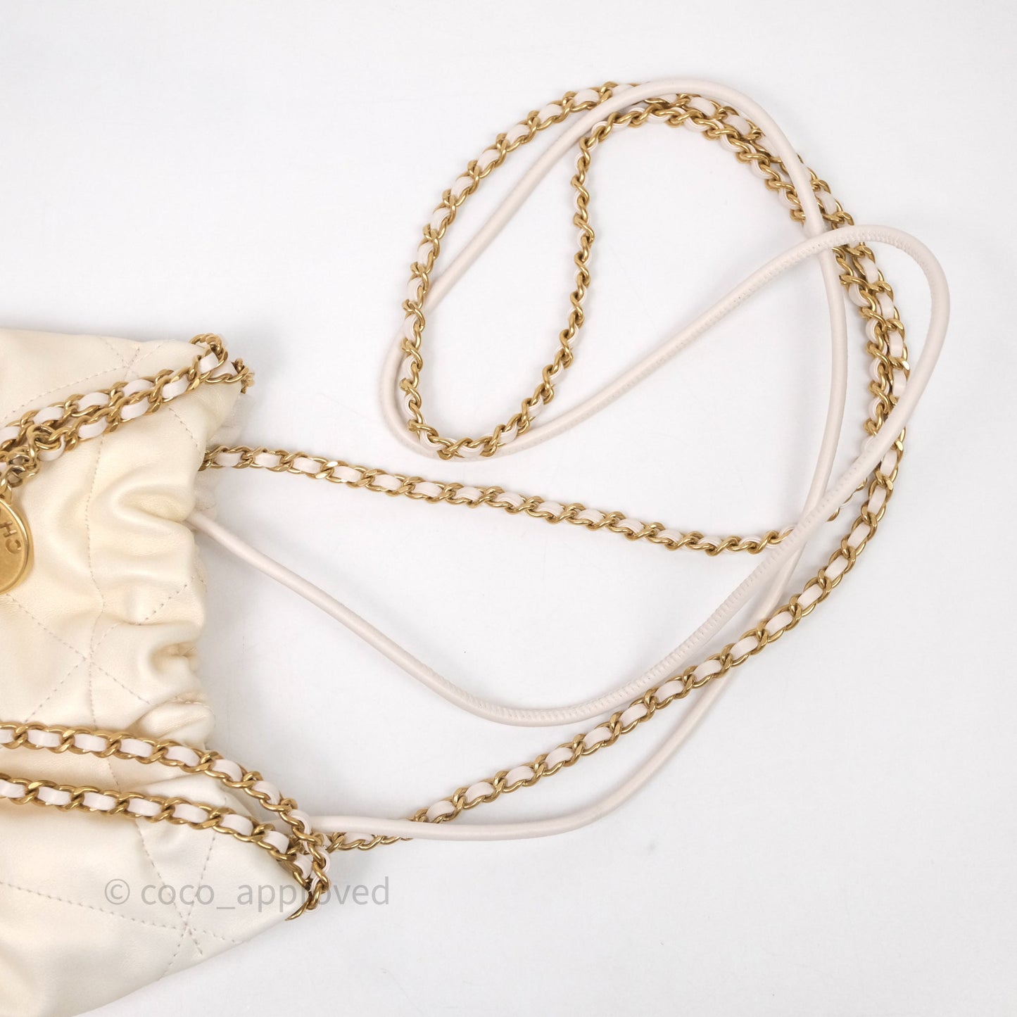 Chanel 22 Mini Bag Iridescent Light Pearly Calfskin Aged Gold Hardware