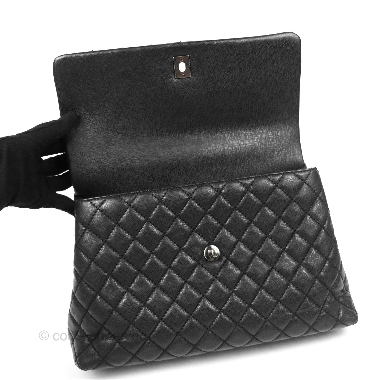 Chanel Large Coco Handle Quilted Black Caviar Ruthenium Hardware