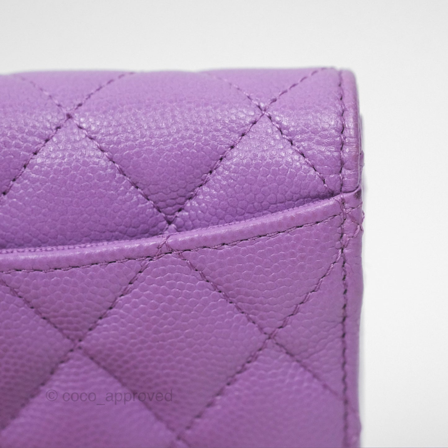 Chanel Classic Quilted Flap Card Holder Purple Caviar Gold Hardware