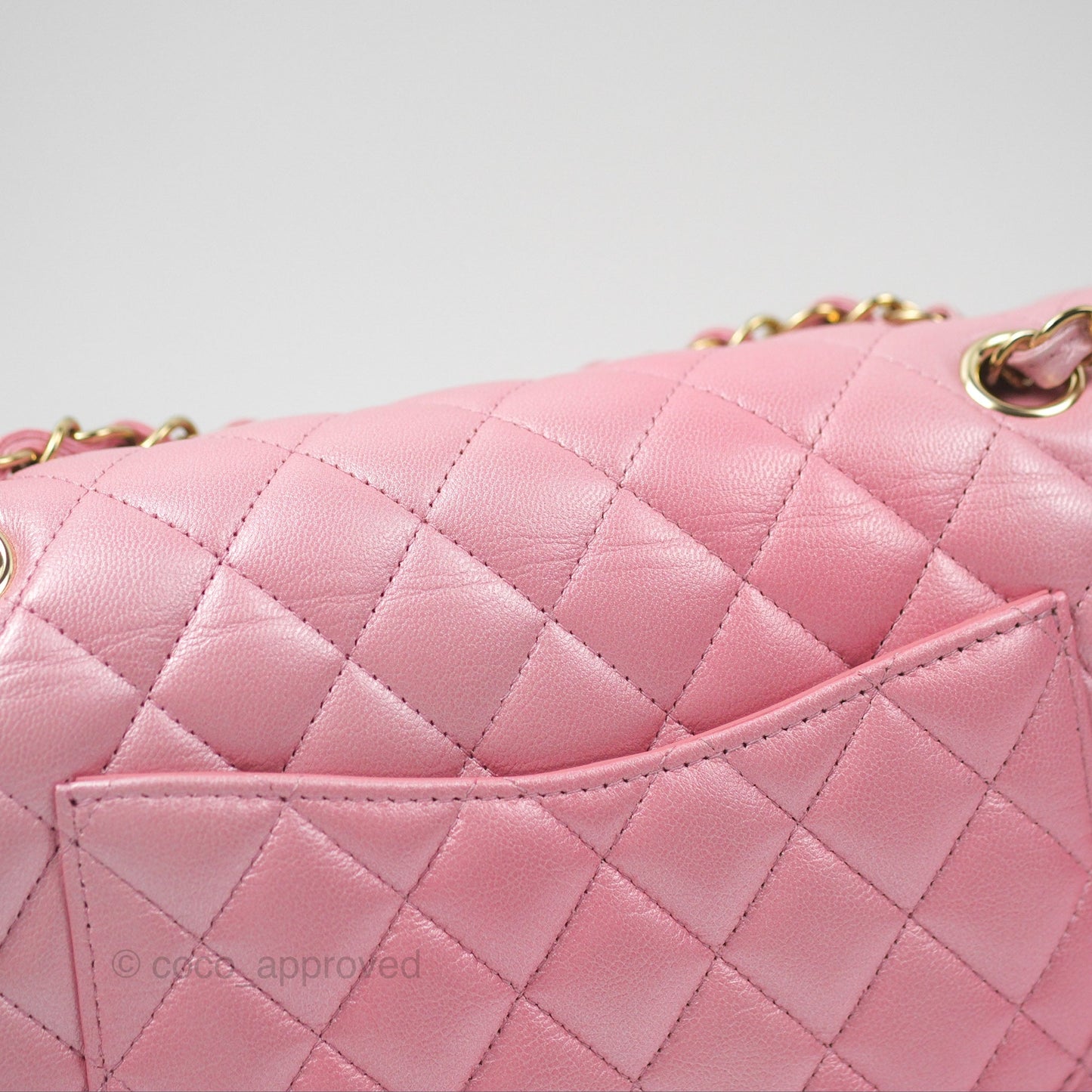 Chanel Classic M/L Medium Flap Quilted Pink Cloudy Pearly Goatskin Gold Hardware 23S