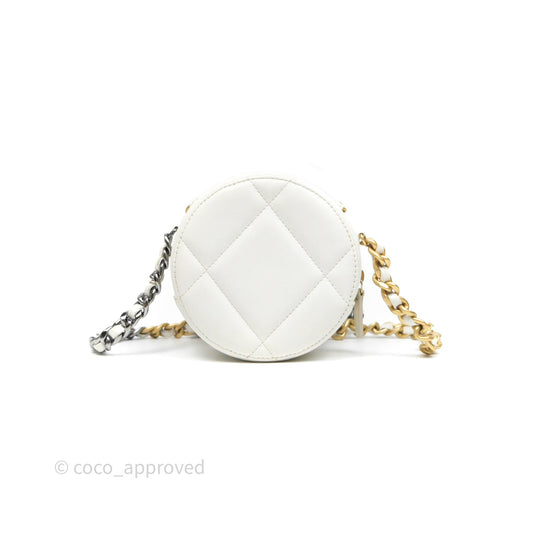 Chanel 19 Round Clutch With Chain White Calfskin Mixed Hardware