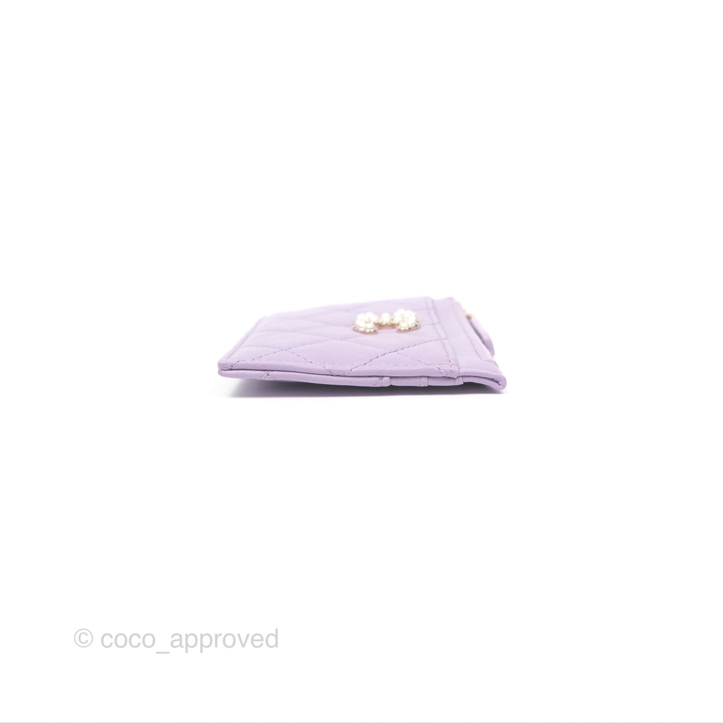 Chanel Pearl CC Zipped Card Holder Lilac Lambskin Gold Hardware 24P