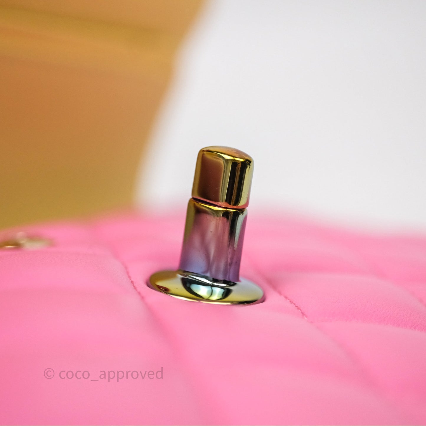 Chanel Small Classic Flap Quilted Pink Lambskin Rainbow Hardware