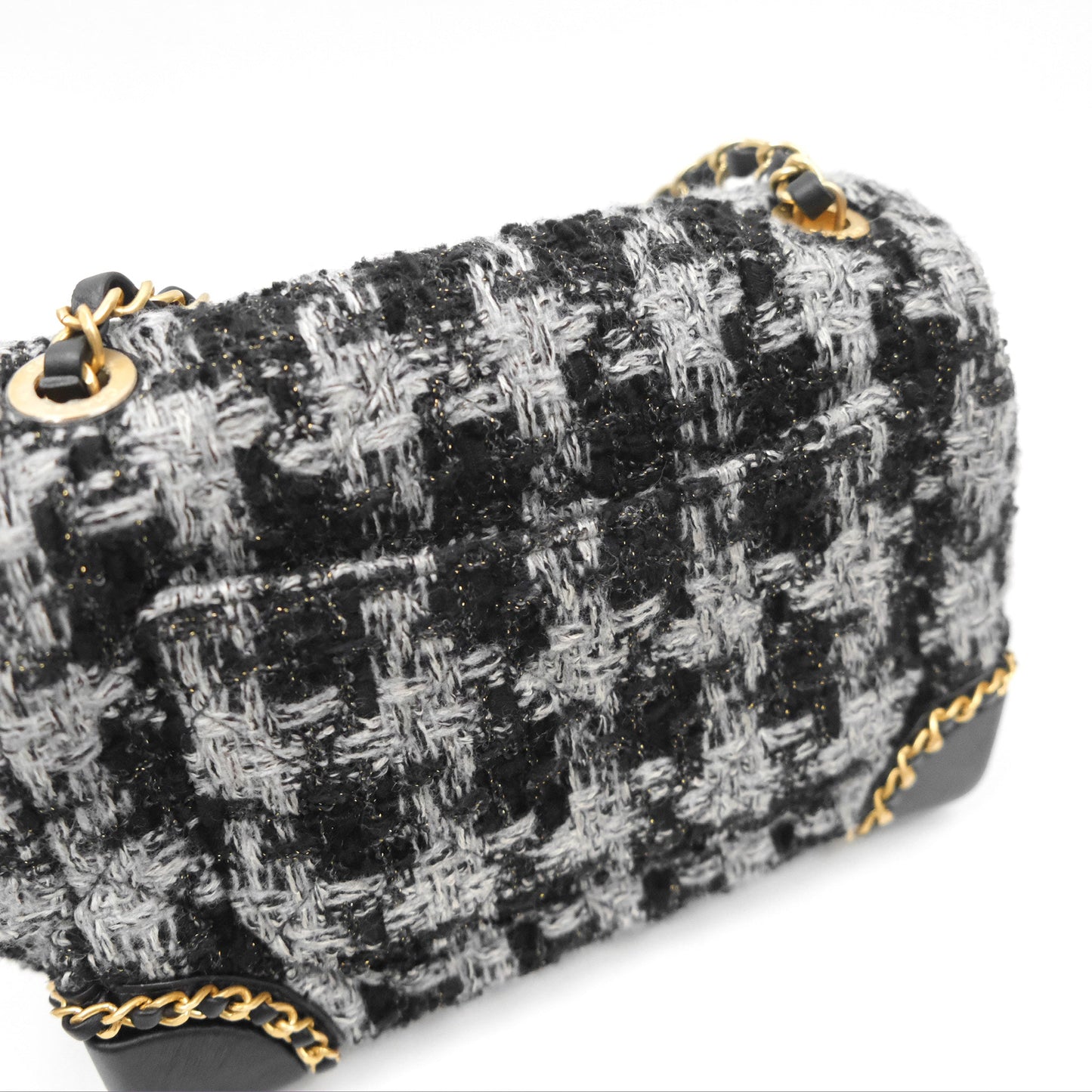 Chanel Mini Flag Bag Black & Grey Tweed Aged Gold Hardware