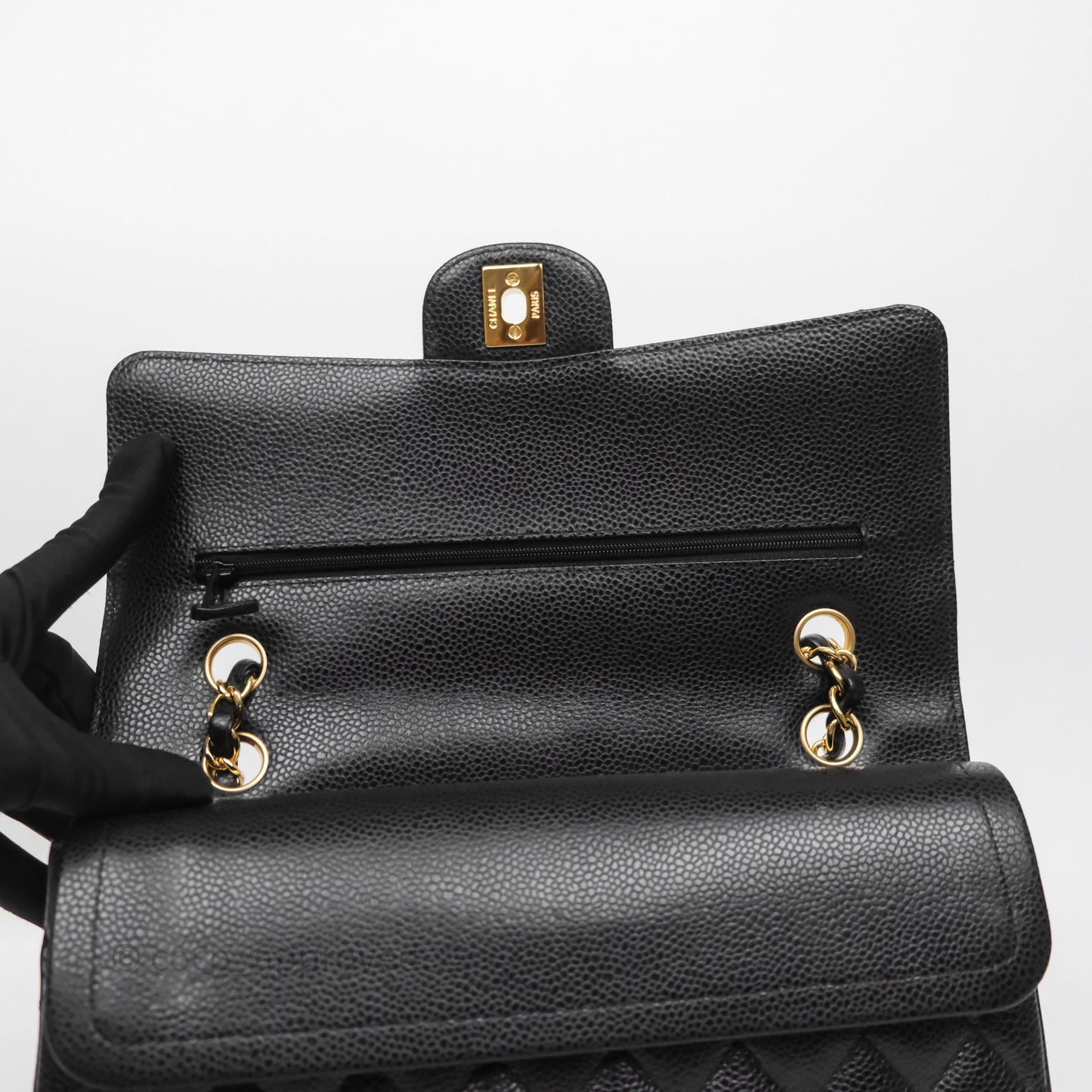 Chanel Classic M/L Medium Flap Quilted Black Caviar Gold Hardware