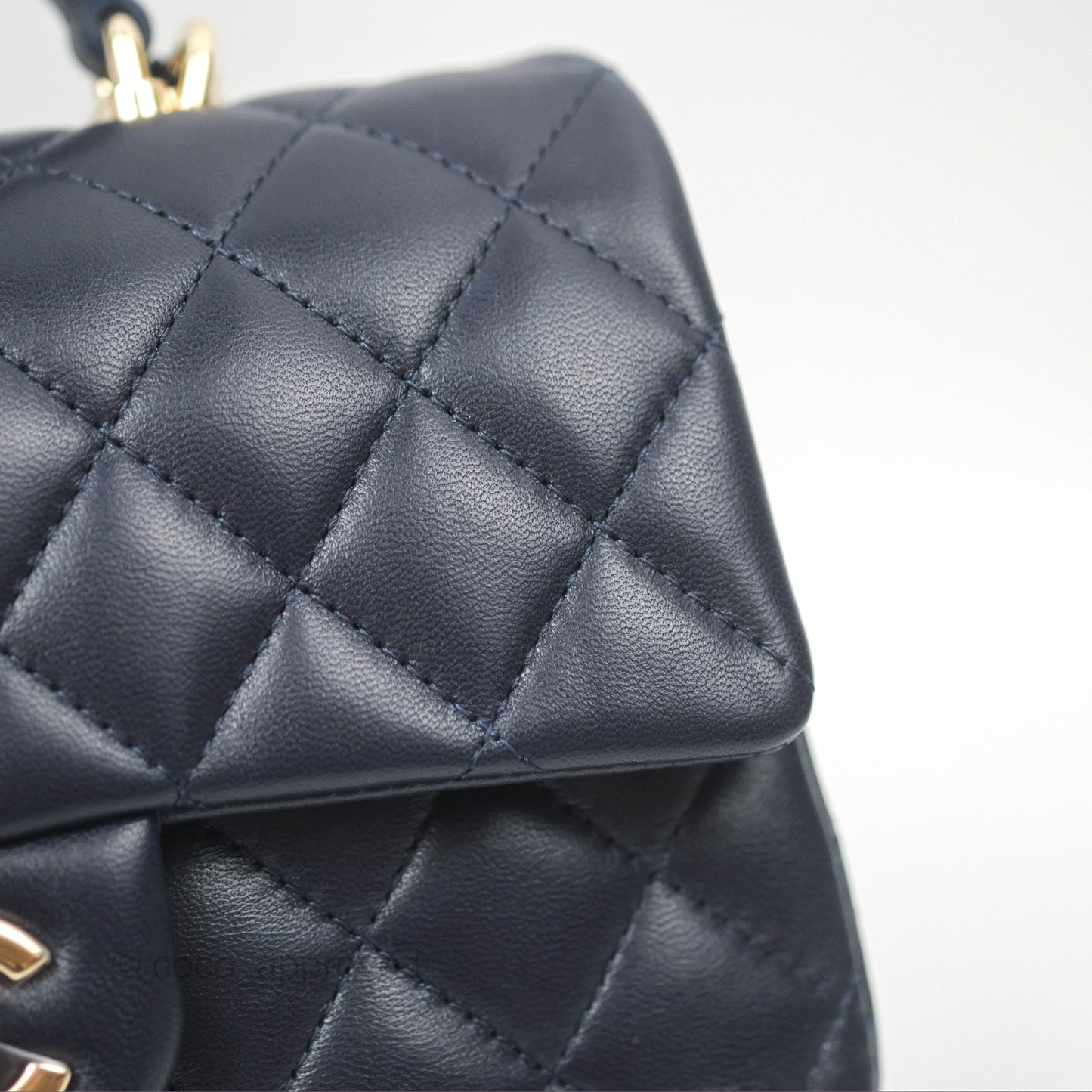 Chanel Top Handle Mini Rectangular Flap Bag Navy Lambskin Gold Hardware