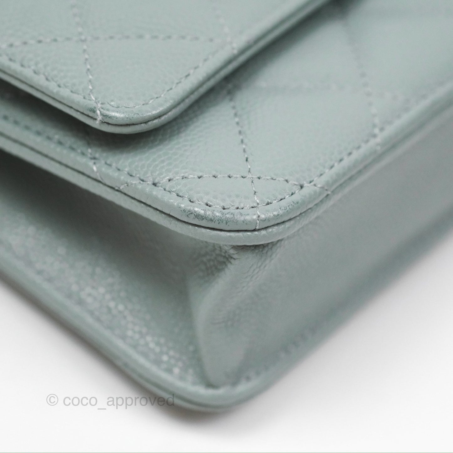Chanel Quilted Classic Wallet on Chain WOC Green Caviar Silver Hardware
