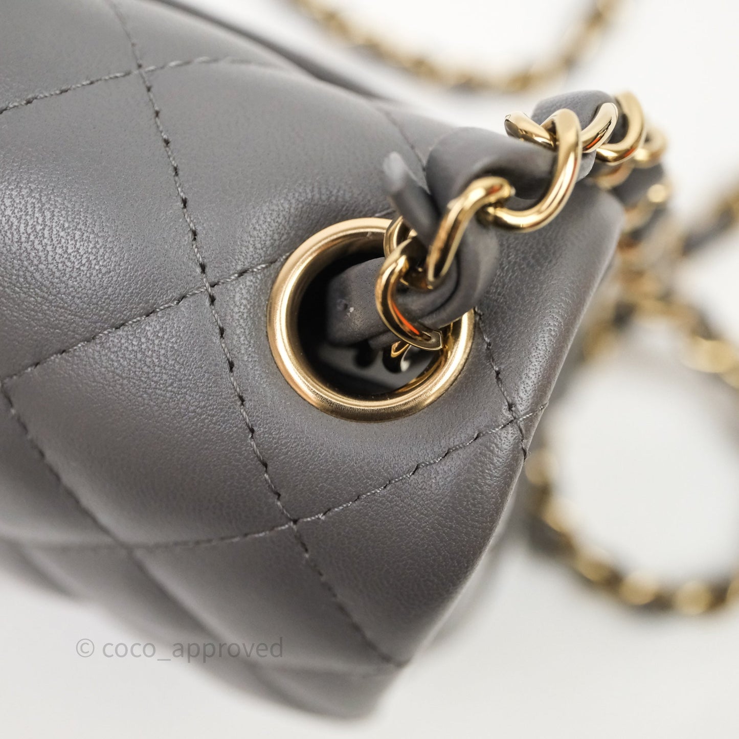 Chanel Mini Square Quilted Grey Lambskin Gold Hardware