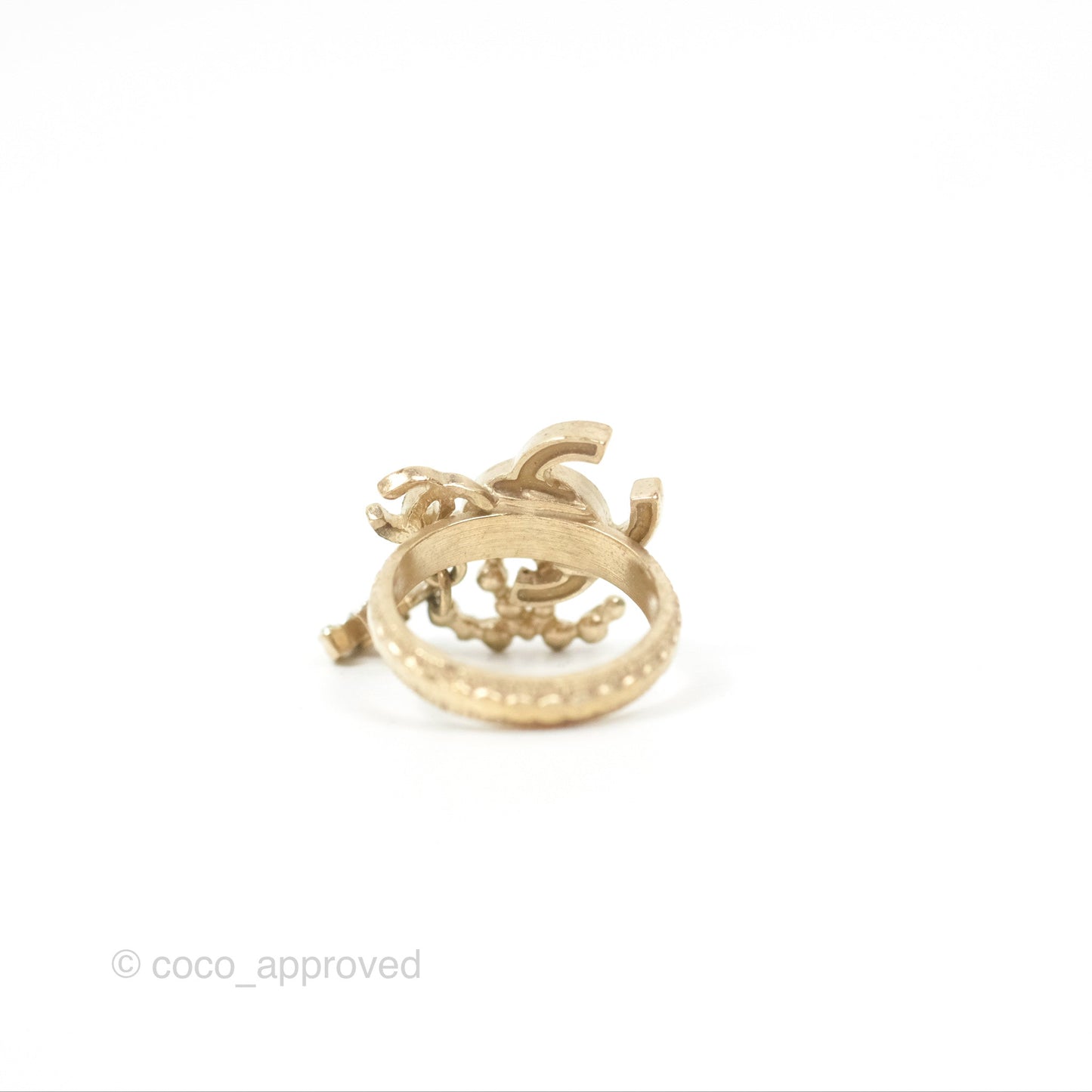 Chanel Multi CC Crystal Resin Ring Brushed Gold Tone 09A
