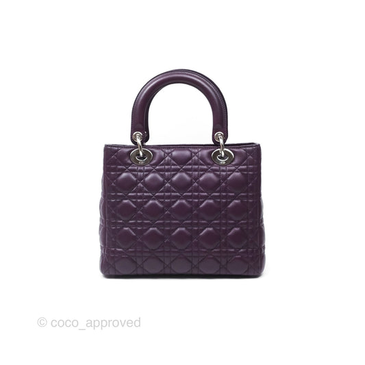 Christian Dior Medium Lady Dior Dark Purple Lambskin Silver Hardware