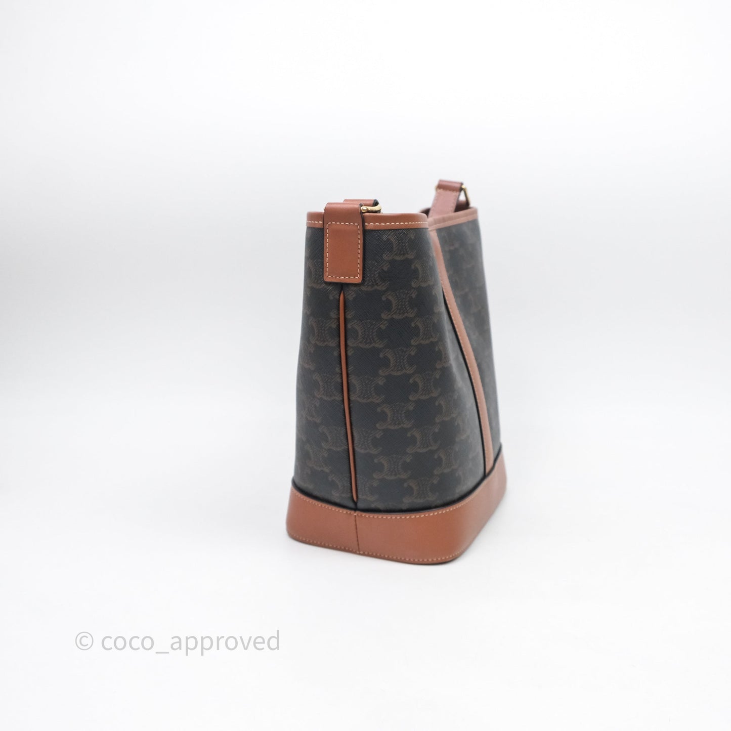 Celine Small Bucket Triomphe Canvas Tan Calfskin