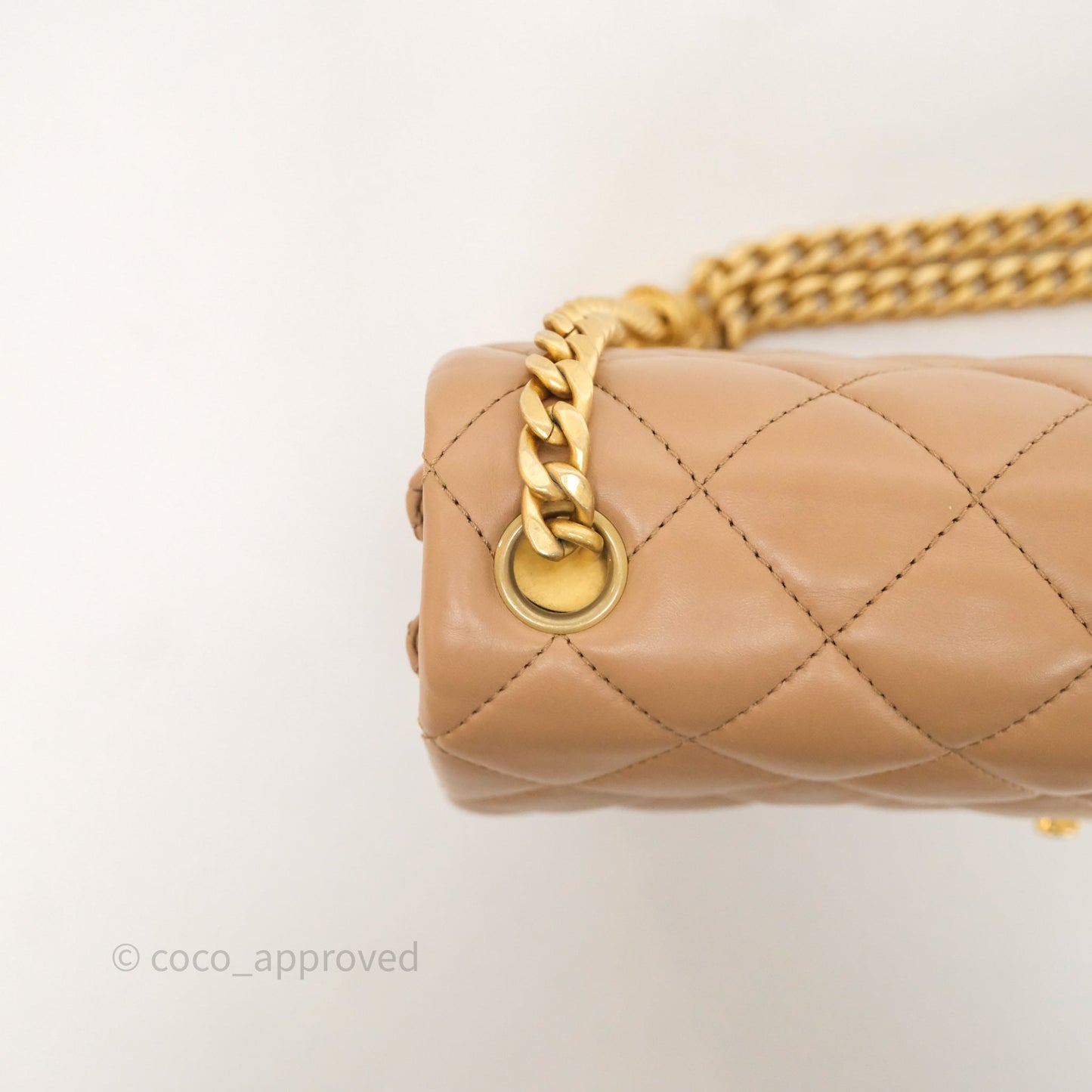 Chanel Medium All Slide Adjustable Chain Flap Bag Beige Lambskin Aged Gold Hardware