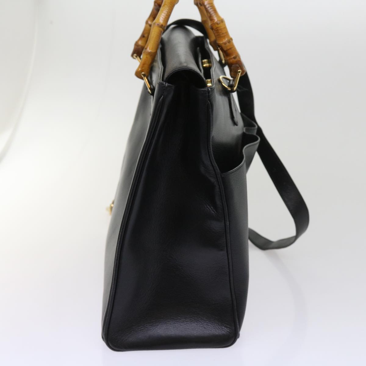 GUCCI Bamboo Hand Bag Leather 2way Black 002 2855 0322 0  64369