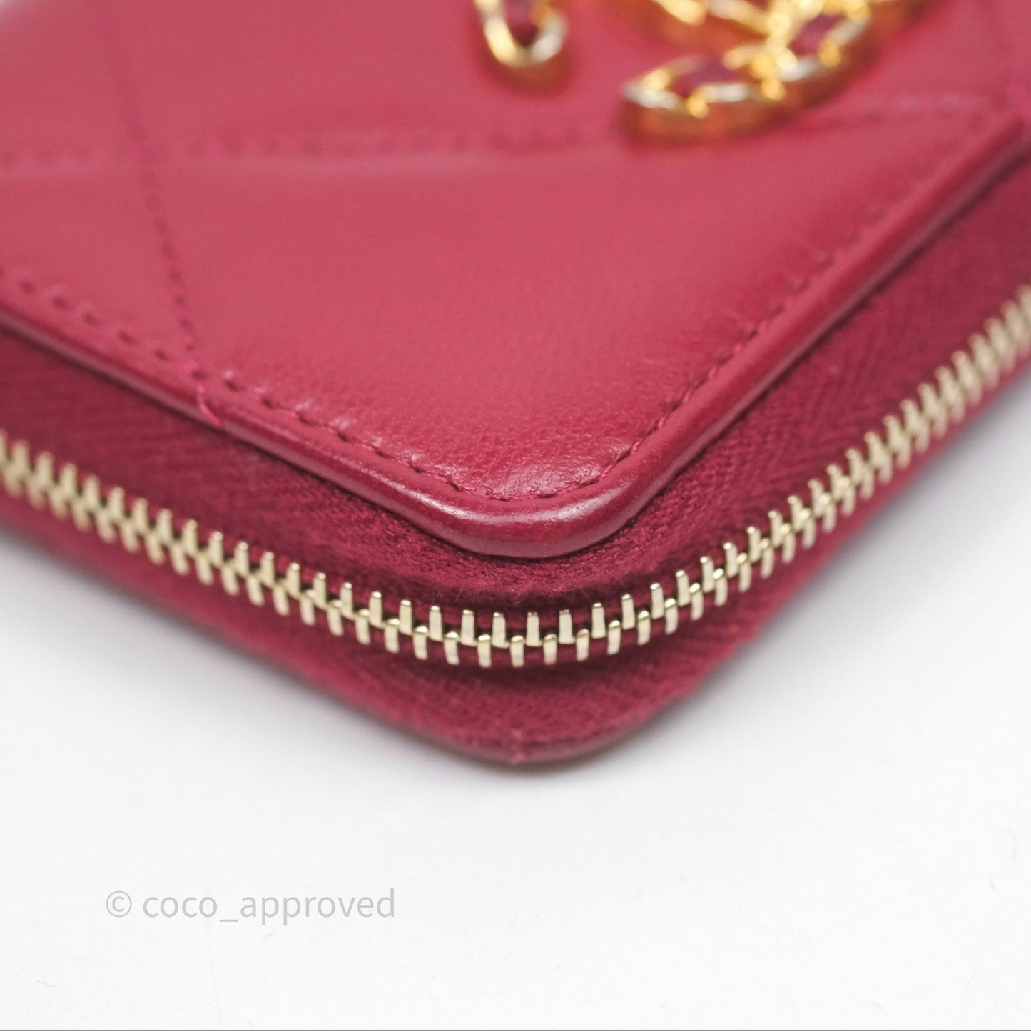 Chanel 19 Zip Card Holder Pink Lambskin Gold Hardware