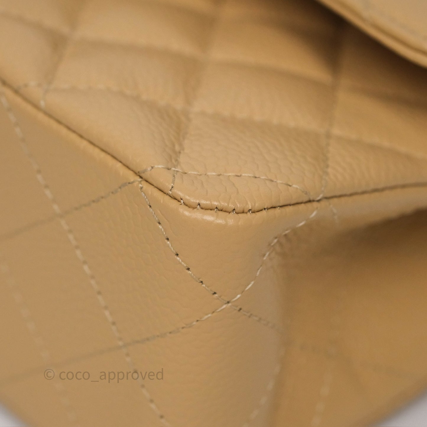 Chanel M/L Medium Classic Flap Quilted Beige Caviar Gold Hardware