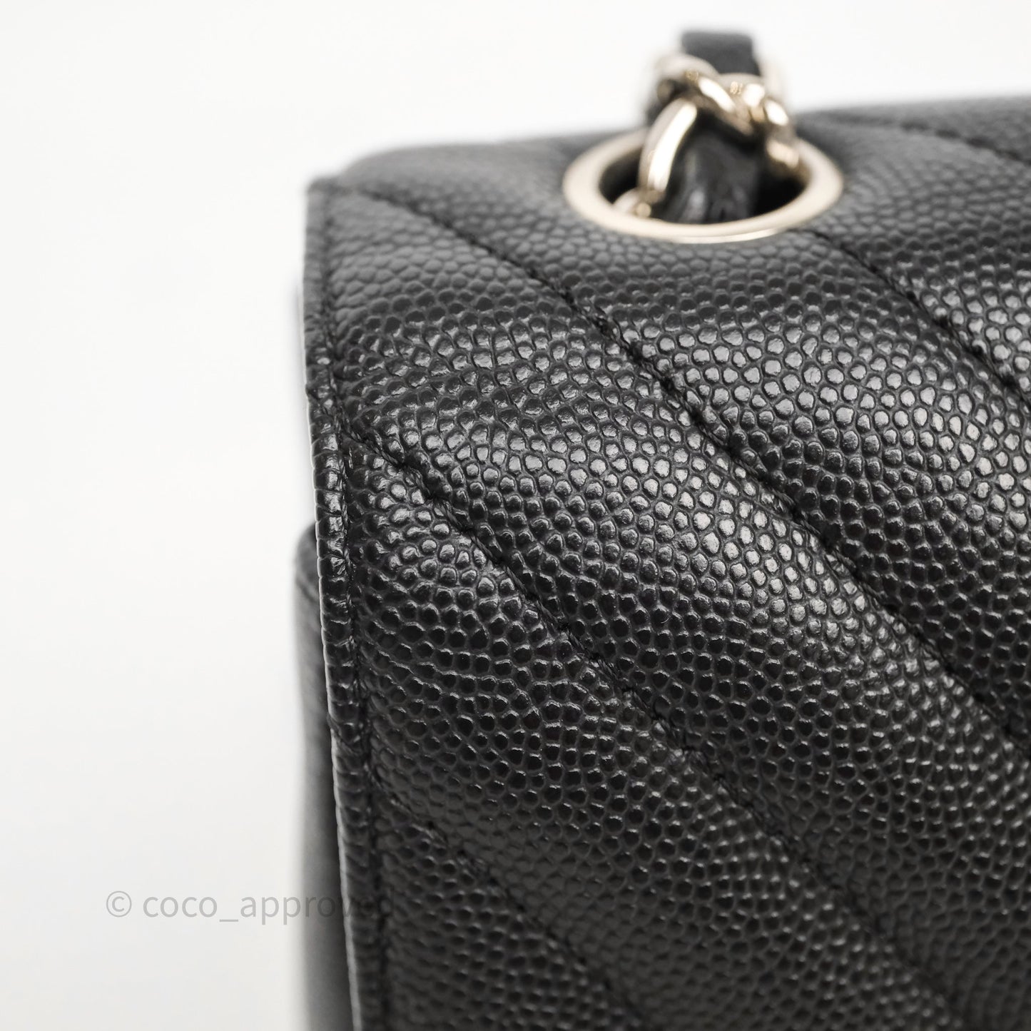 Chanel Mini Rectangular Flap Chevron Black Caviar Silver Hardware