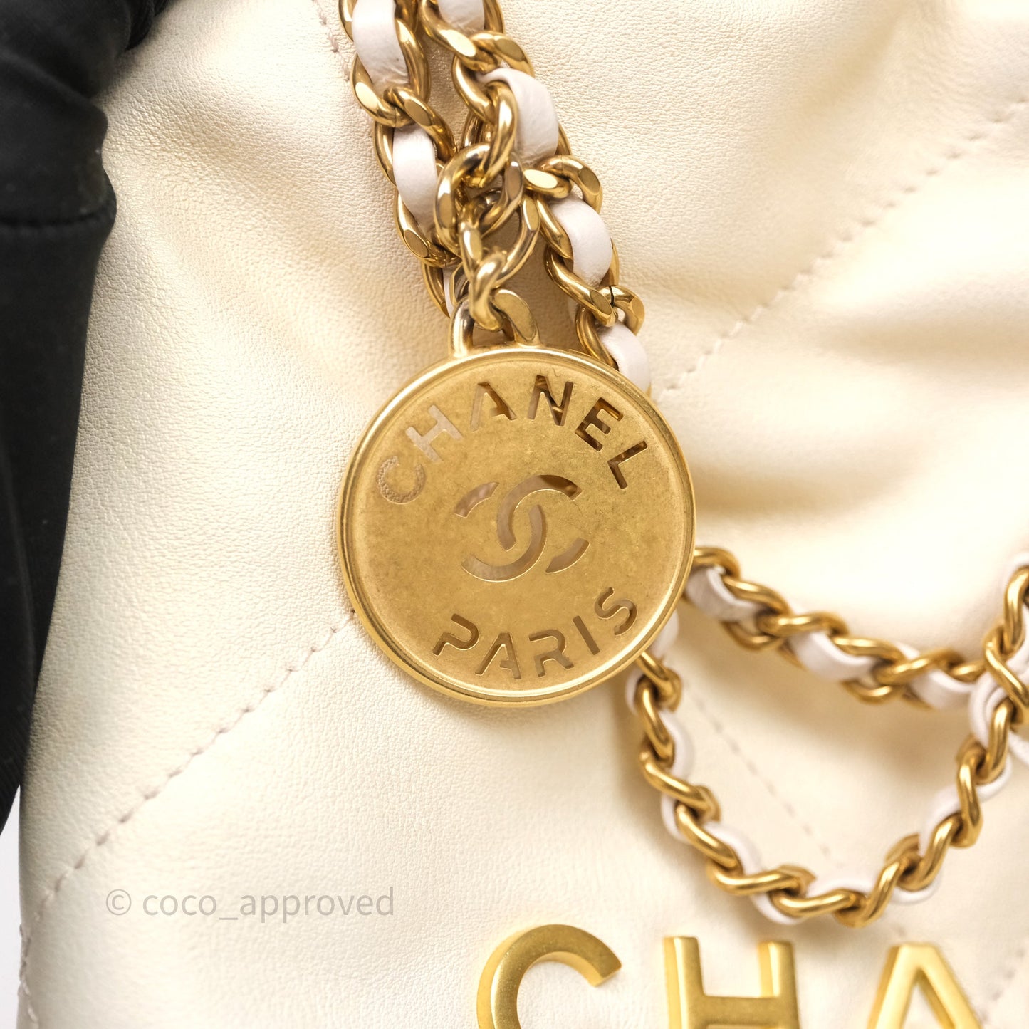 Chanel 22 Mini Bag Iridescent Light Pearly Calfskin Aged Gold Hardware