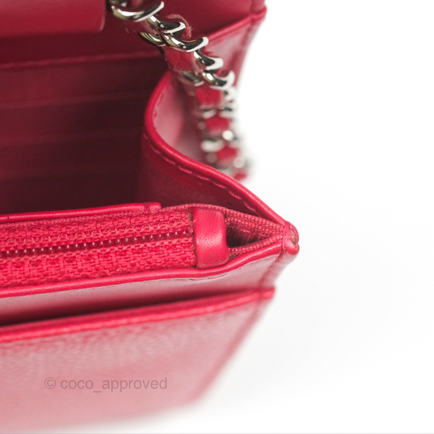 Chanel CC Wallet On Chain WOC Dark Pink Caviar Silver Hardware