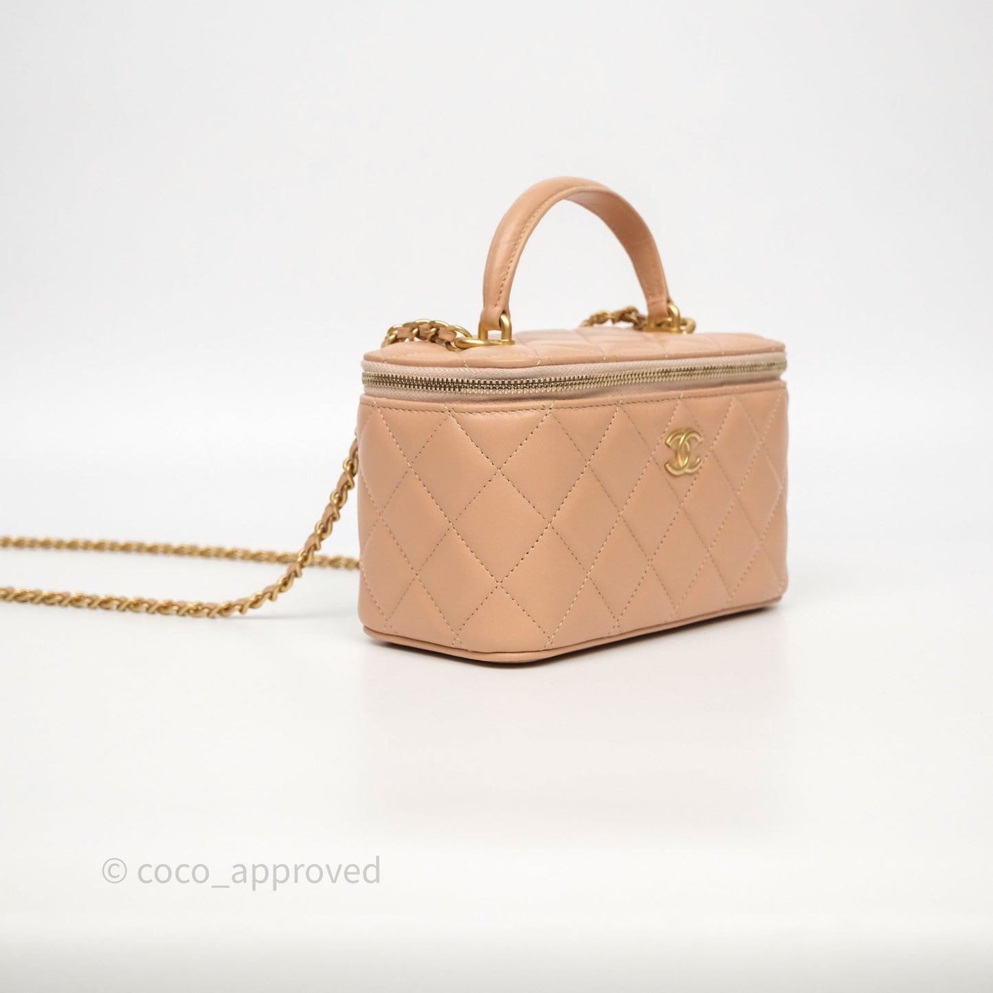 Chanel Top Handle Vanity Lambskin Beige Bag Gold Hardware