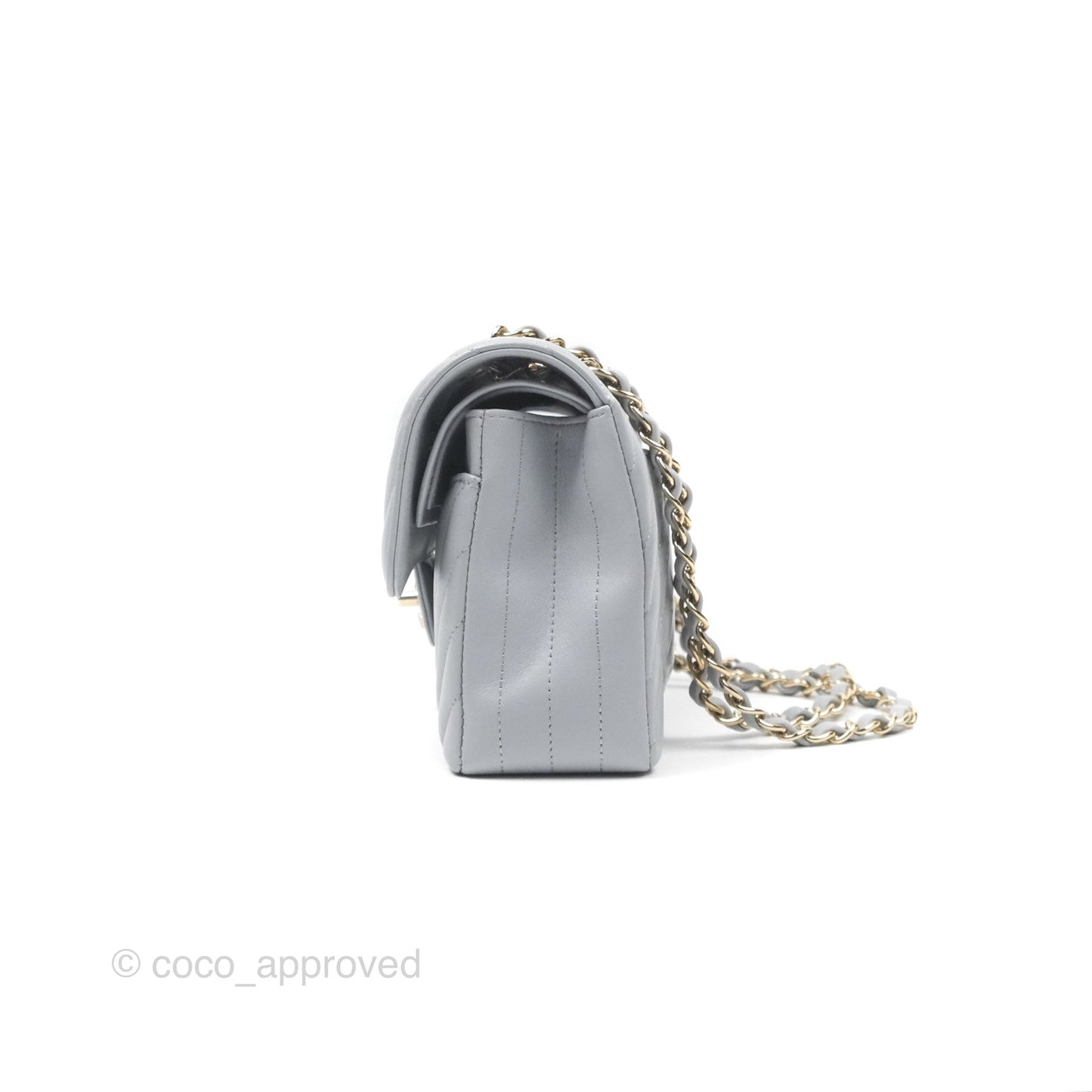 Chanel Small Classic Chevron Flap Grey Lambskin Gold Hardware