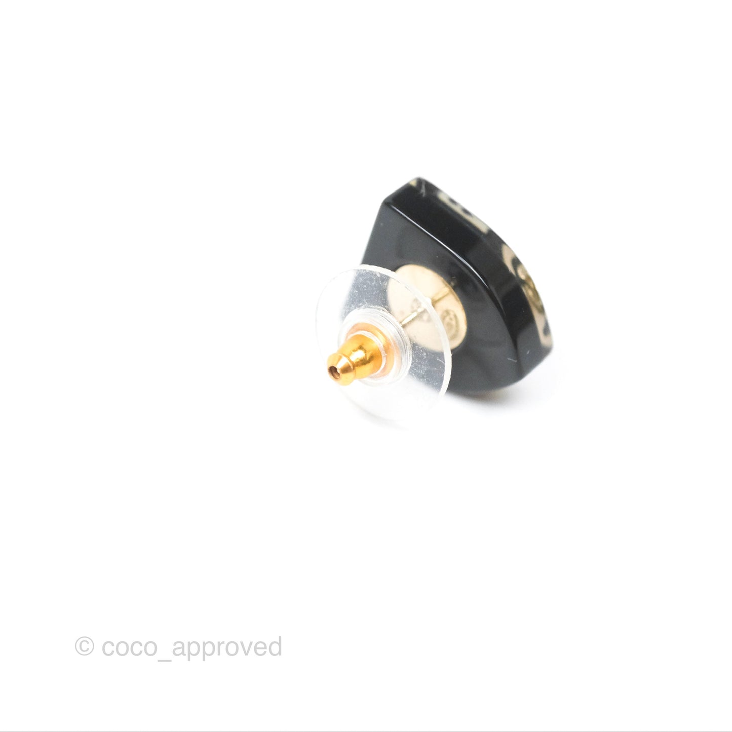 Chanel CC Resin Shield Earrings Navy Gold Tone 15B