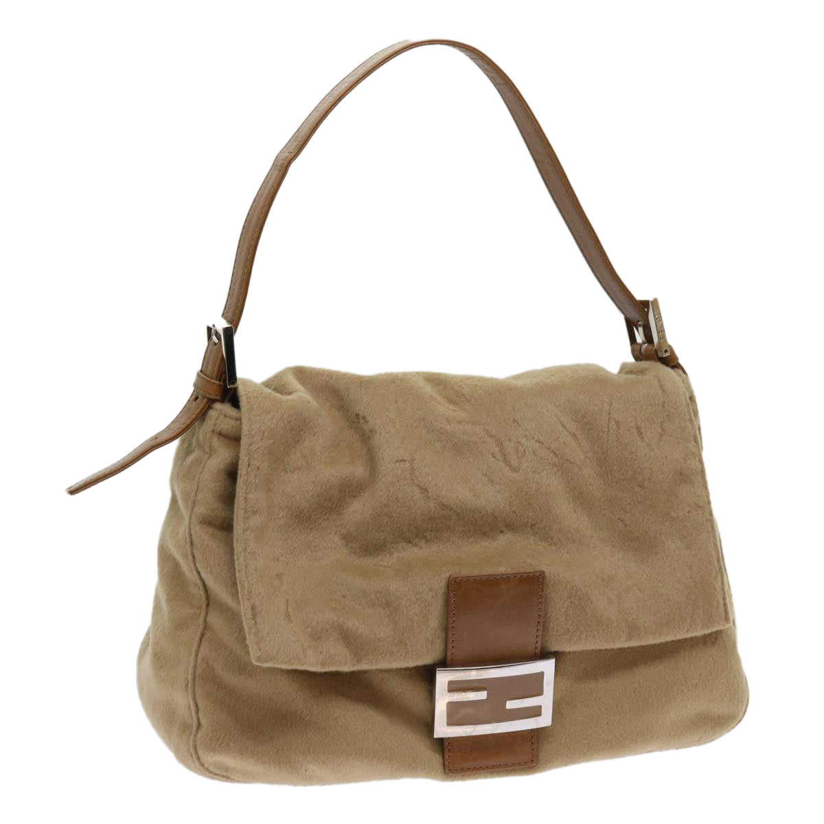 Luxury FendiMamma Baguette Shoulder Bag Wool Beige64454