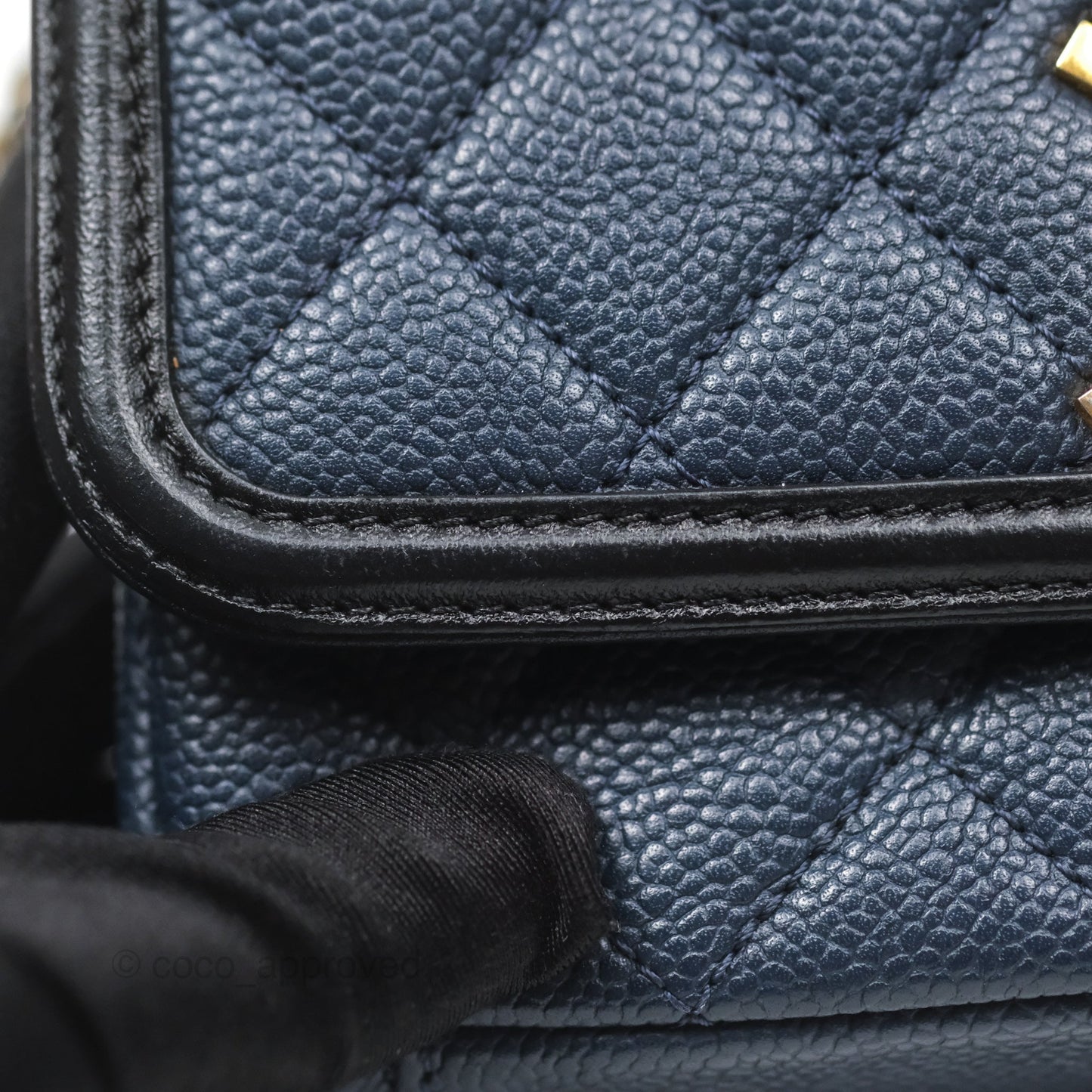 Chanel Small CC Filigree Flap Quilted Navy Black Caviar Aged Gold Hardware