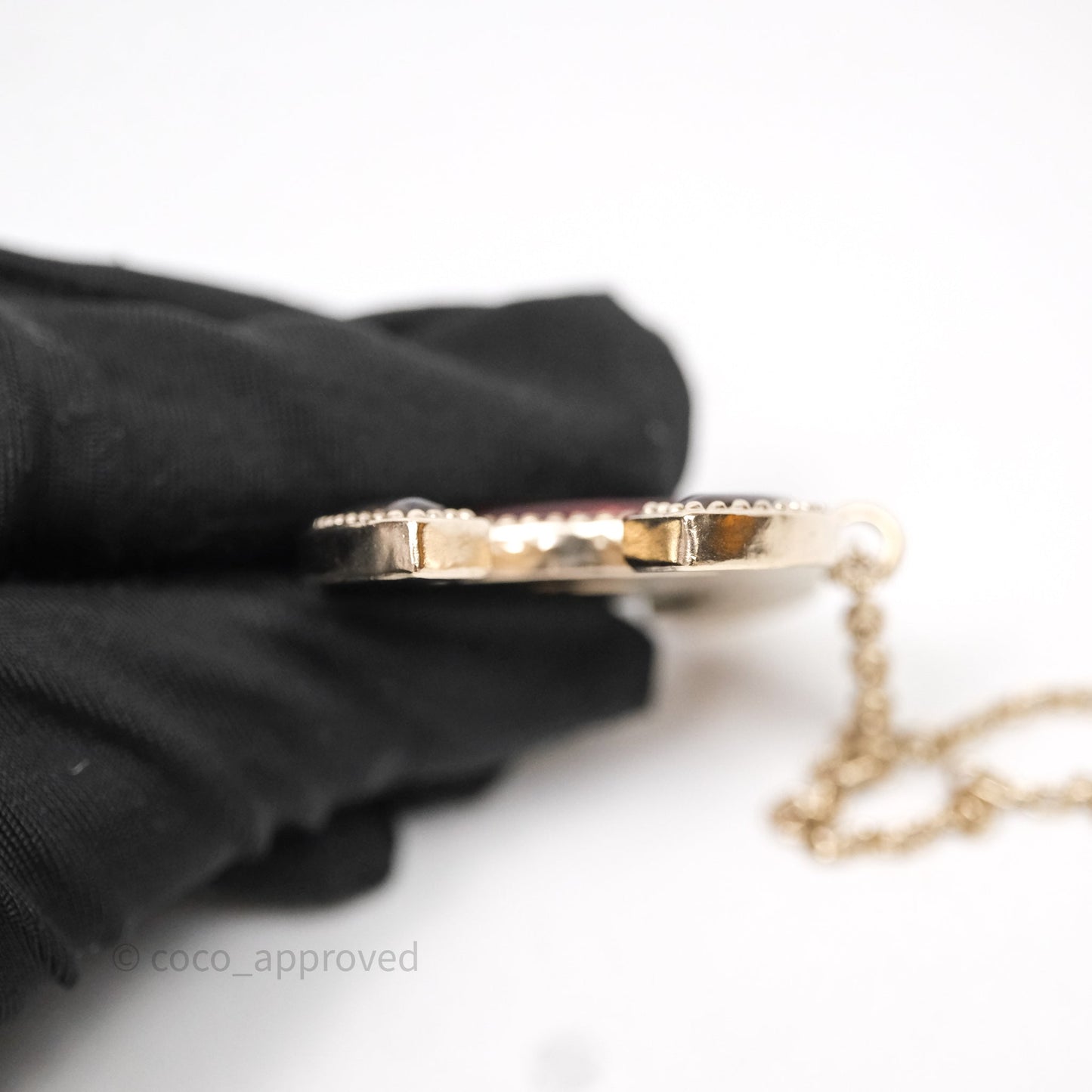 Chanel Large CC Necklace Burgundy/Grey Enamel Gold Tone 17A