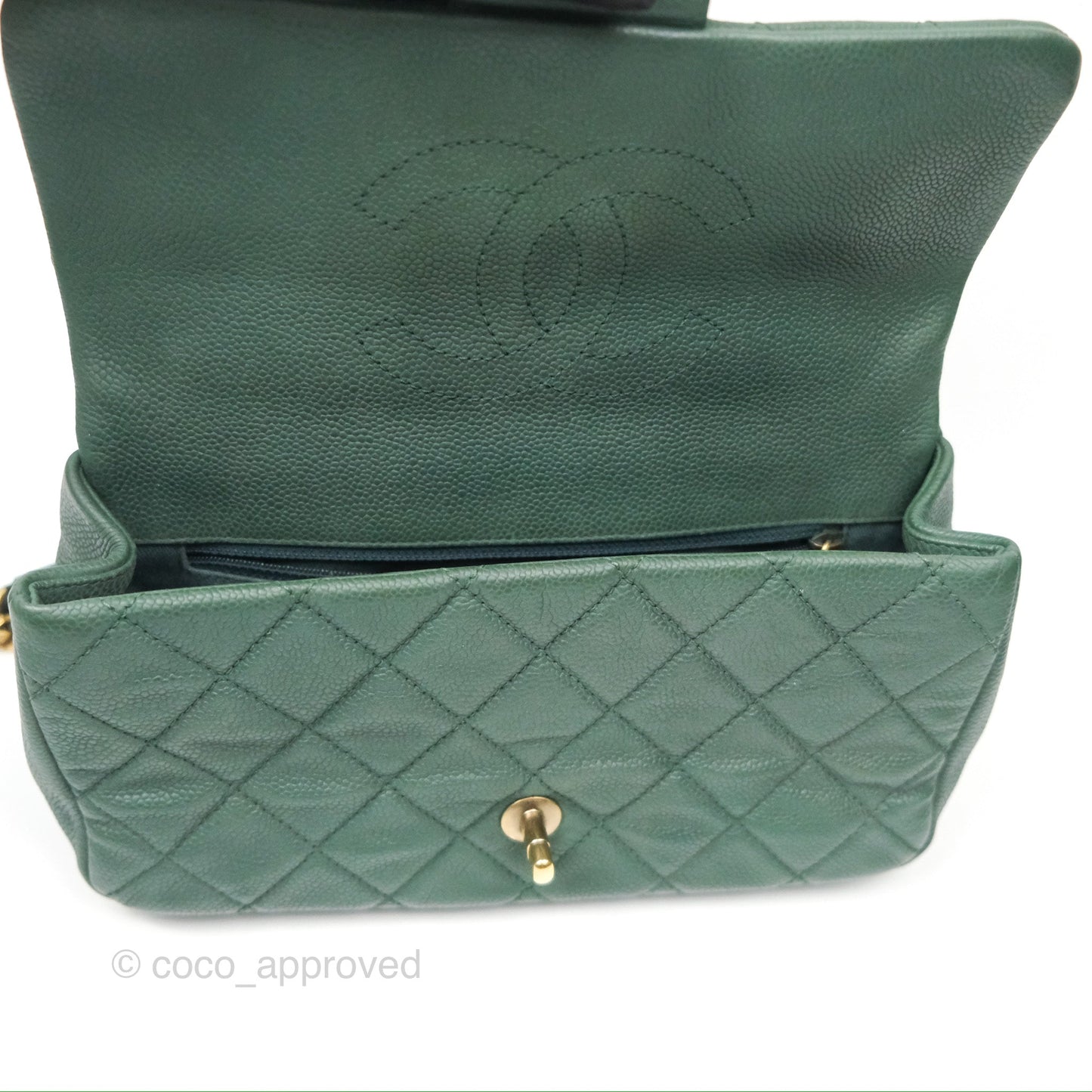 Chanel Globe Trotter Flap Bag Dark Green Caviar Aged Gold Hardware