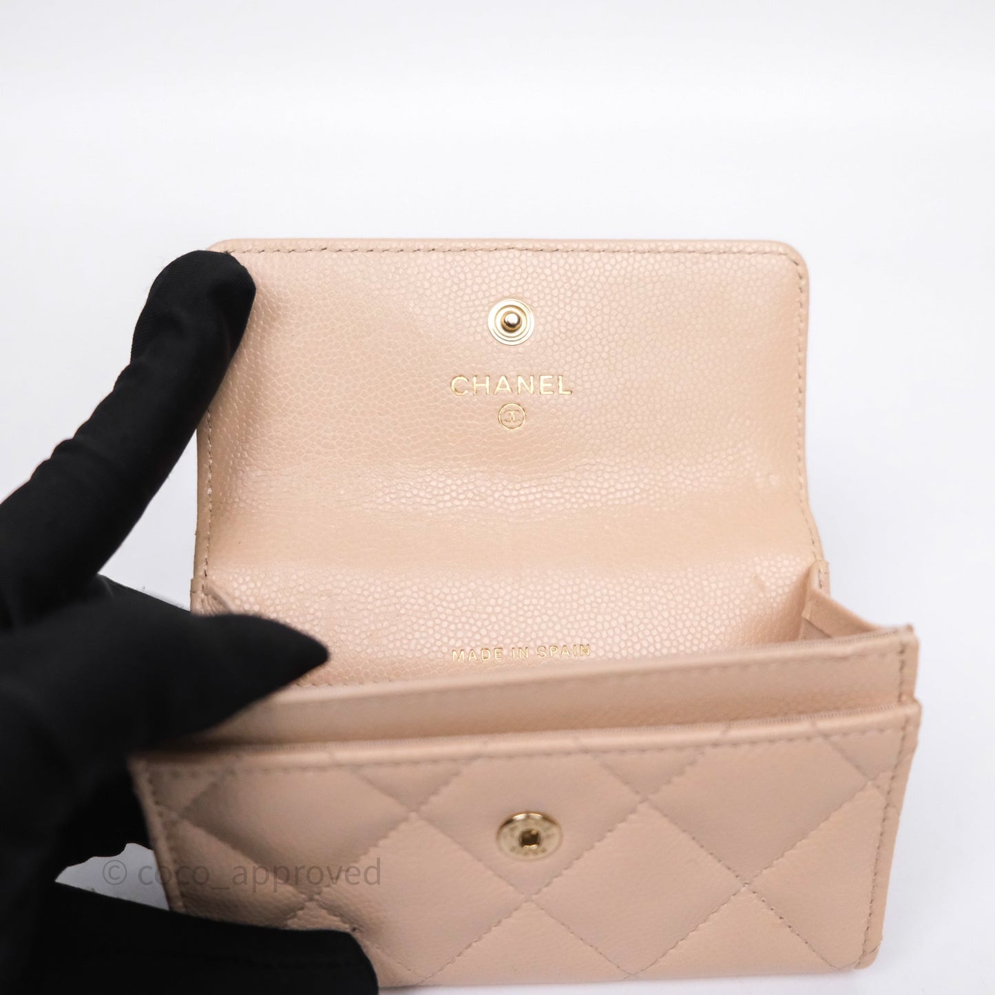 Chanel Pearl CC Flap Card Holder Beige Caviar Gold Hardware