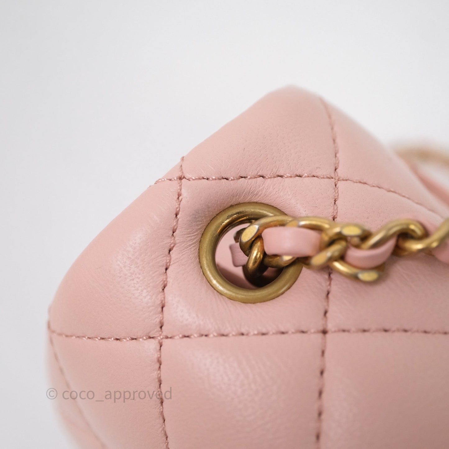 Chanel Pearl Crush Mini Square Quilted Pink Lambskin Aged Gold Hardware
