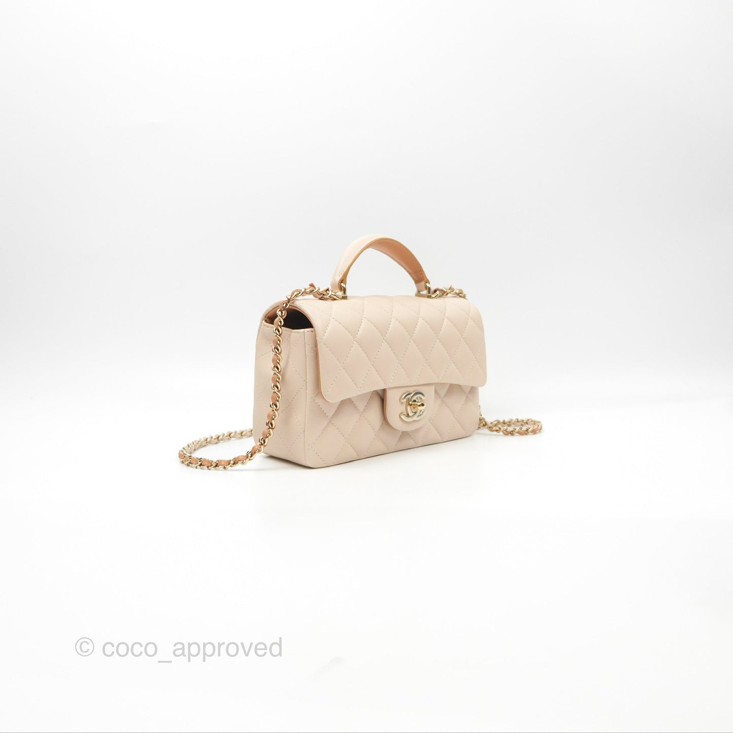 Chanel Top Handle Mini Rectangular Flap Bag Ecru/Beige Lambskin Gold Hardware 23P