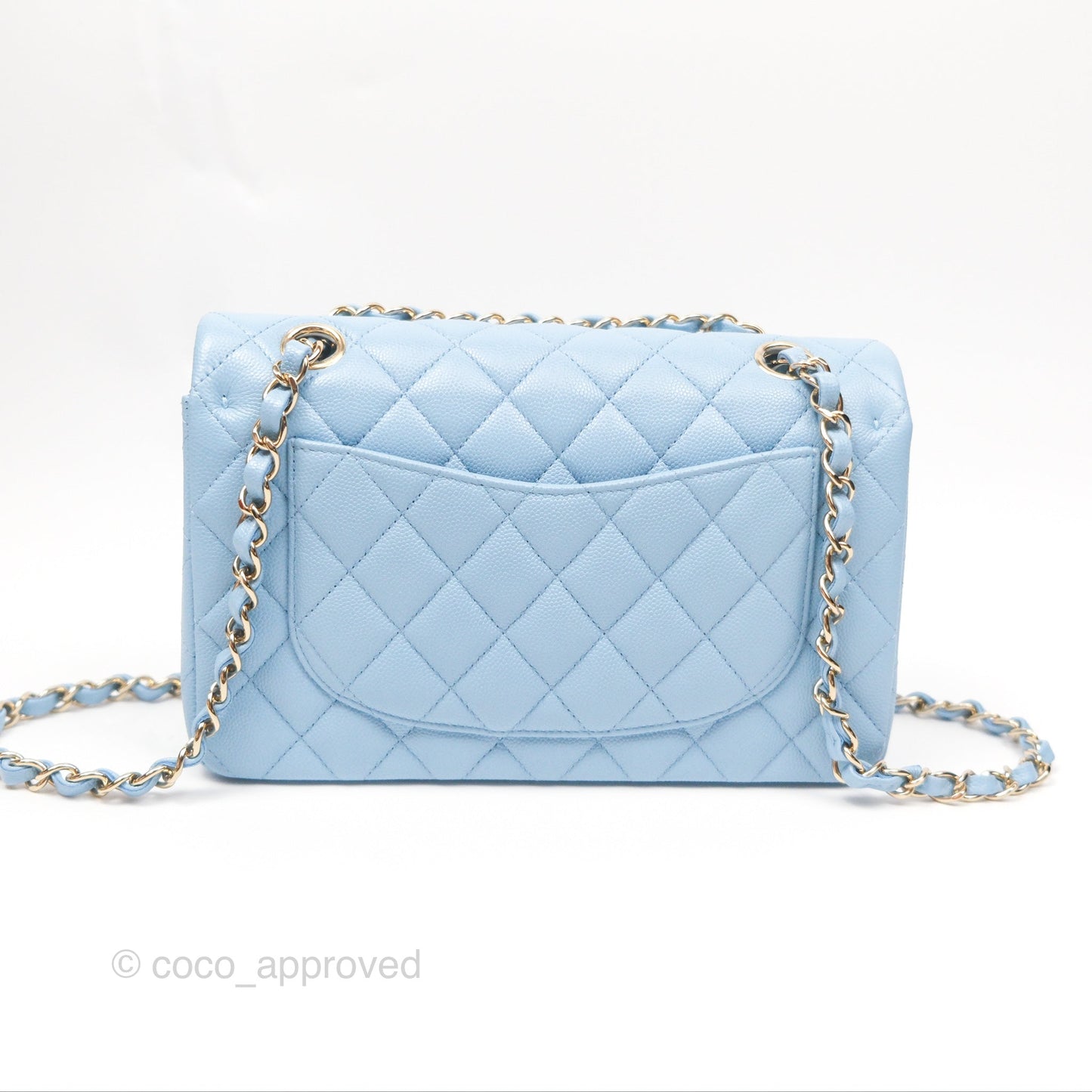 Chanel Small Classic Quilted Flap Light Blue Caviar Gold Hardware