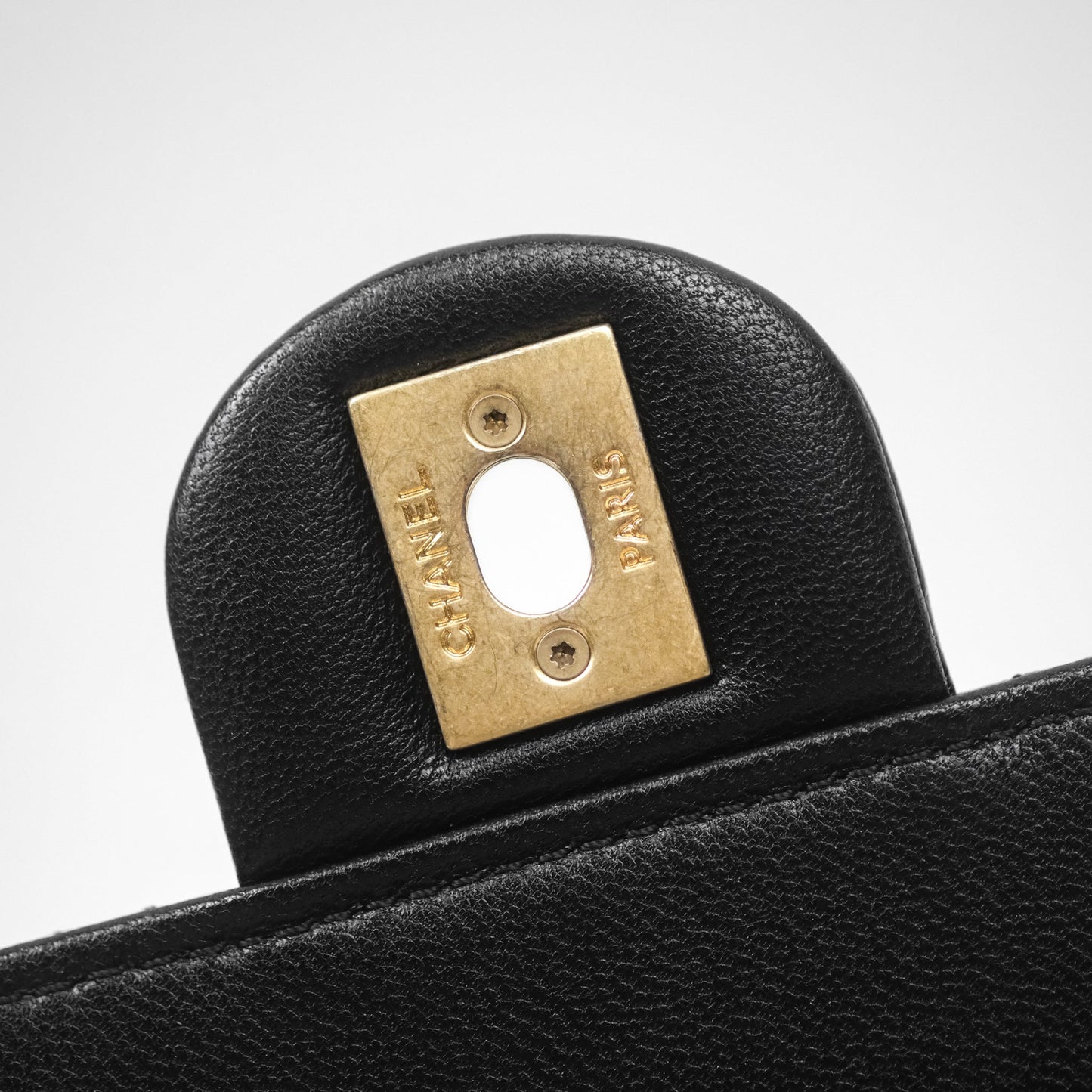 Chanel Quilted Chic Logo Pearls Flap Black Goatskin Aged Gold Hardware