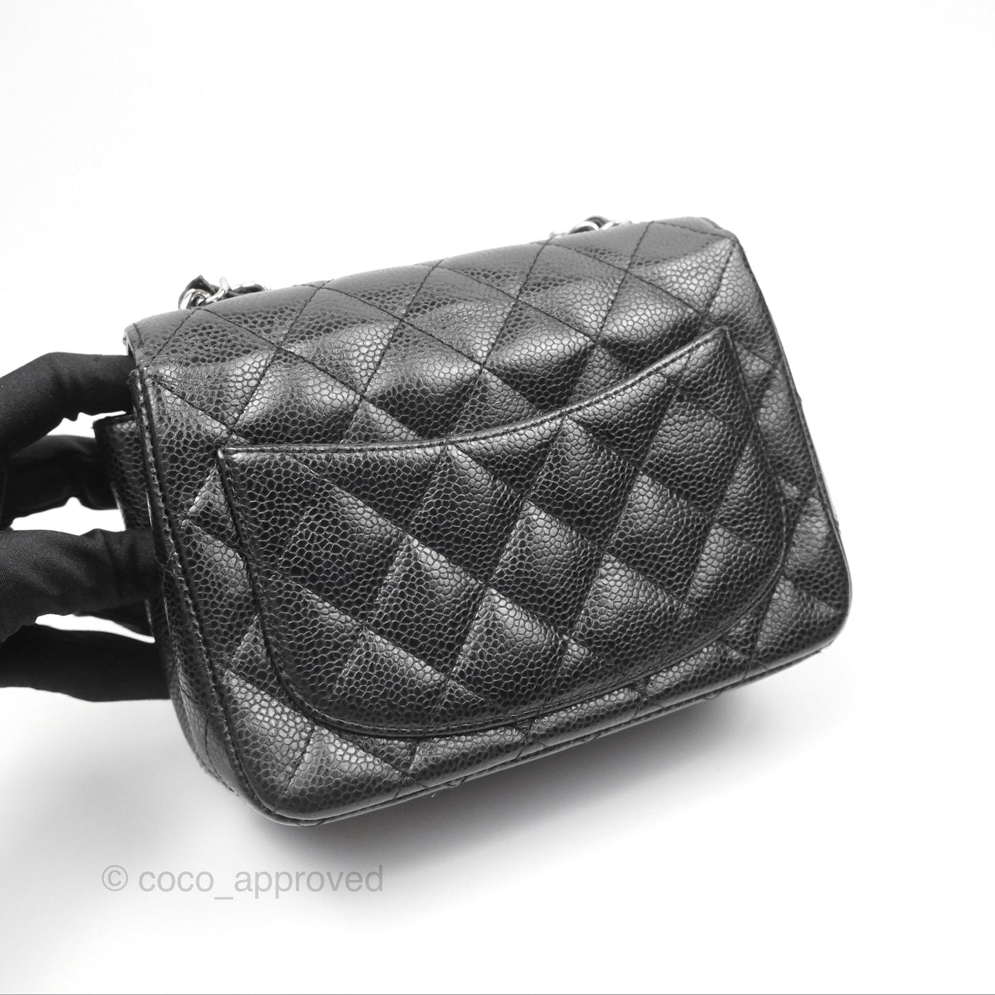 Chanel Mini Square Flap Quilted Black Caviar Silver Hardware