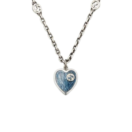 Luxury Gucci GG HEARTS STERLING SILVER BLUE ENAMEL PENDANT NECKLACE