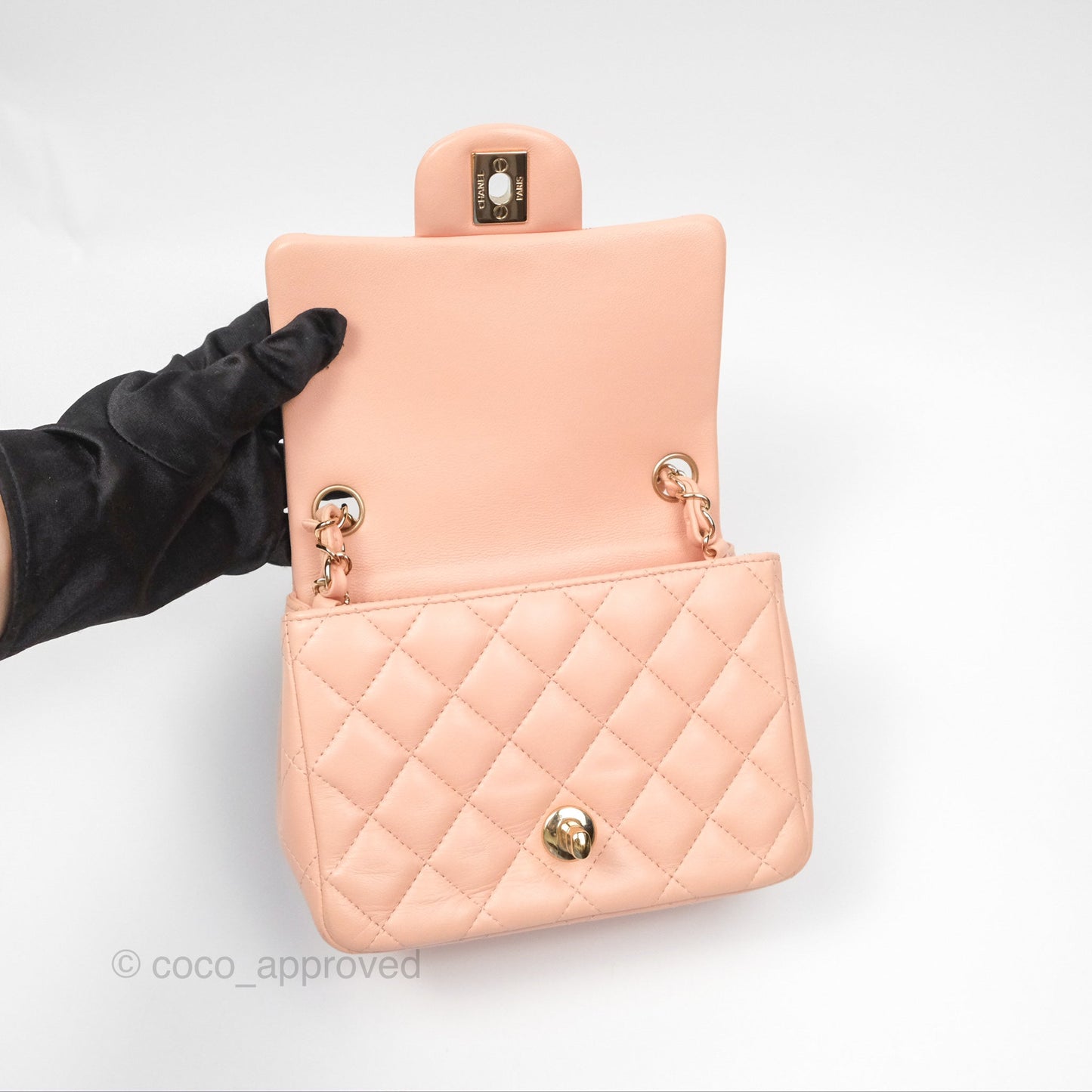 Chanel Quilted Mini Square Lambskin Light Beige Pink Gold Hardware
