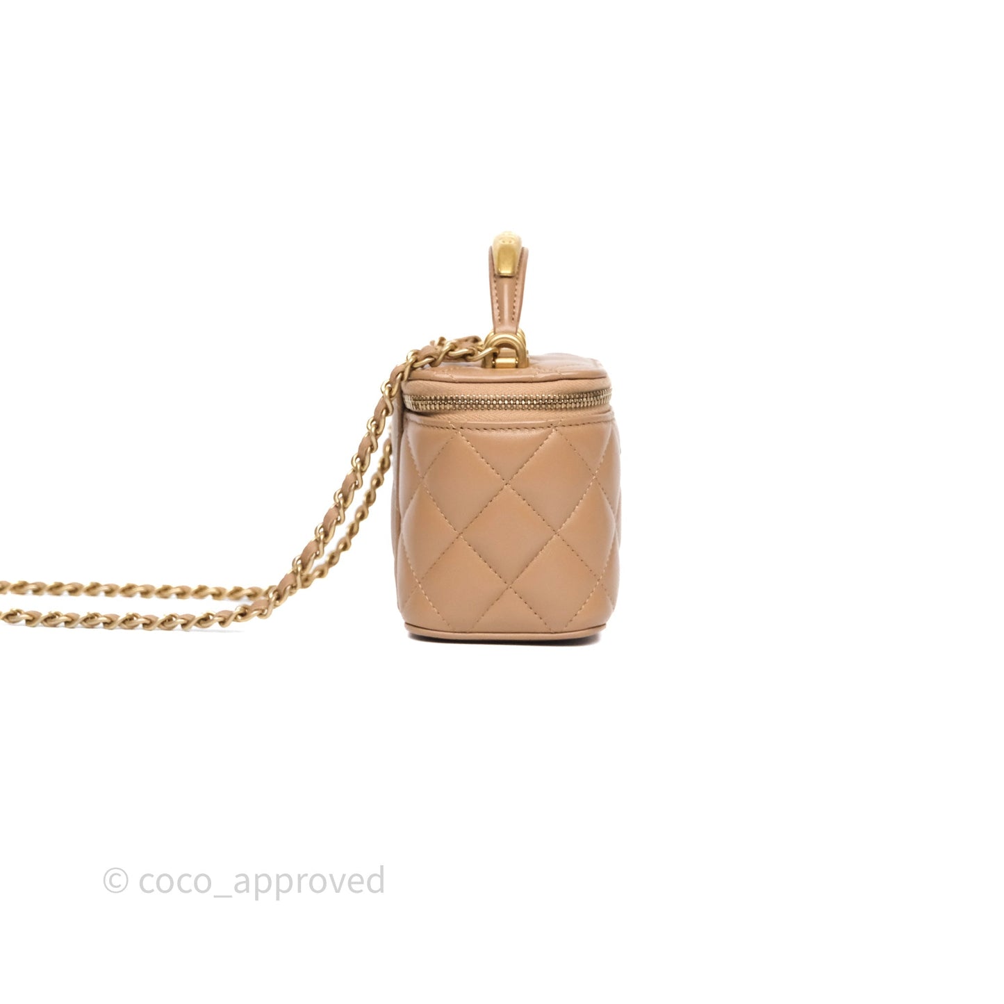 Chanel Mini Metal Top Handle Vanity With Chain Dark Beige Lambskin Aged Gold Hardware